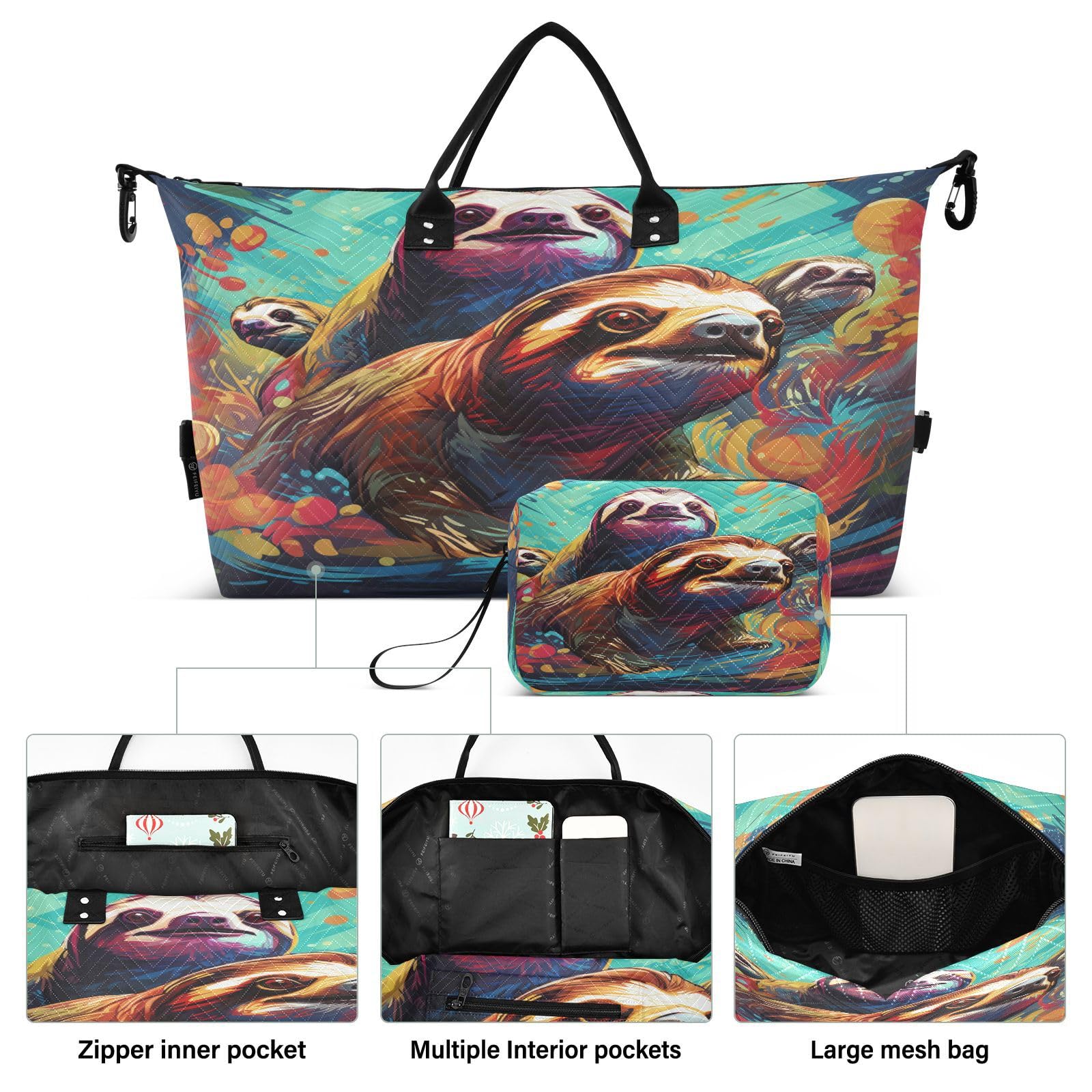 Bunte Faultiere Schwimmen Kunst Sporttasche Handtasche mit Make-up Aufbewahrungstasche Badetasche für Reisen Mädchen Männer