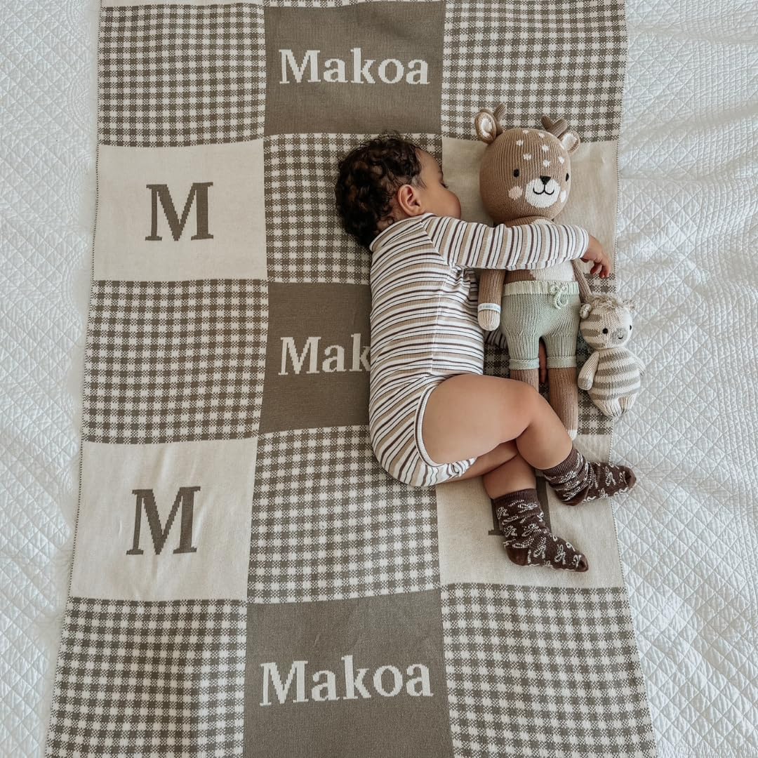 Personalized Signature Gingham Blanket – 100% Organic Cotton Customized Baby Blanket, Custom Name, Crib 36x60, Gift for Baby Shower, Birthday Present, Girls and Boys, Toddlers Kids, Made In America