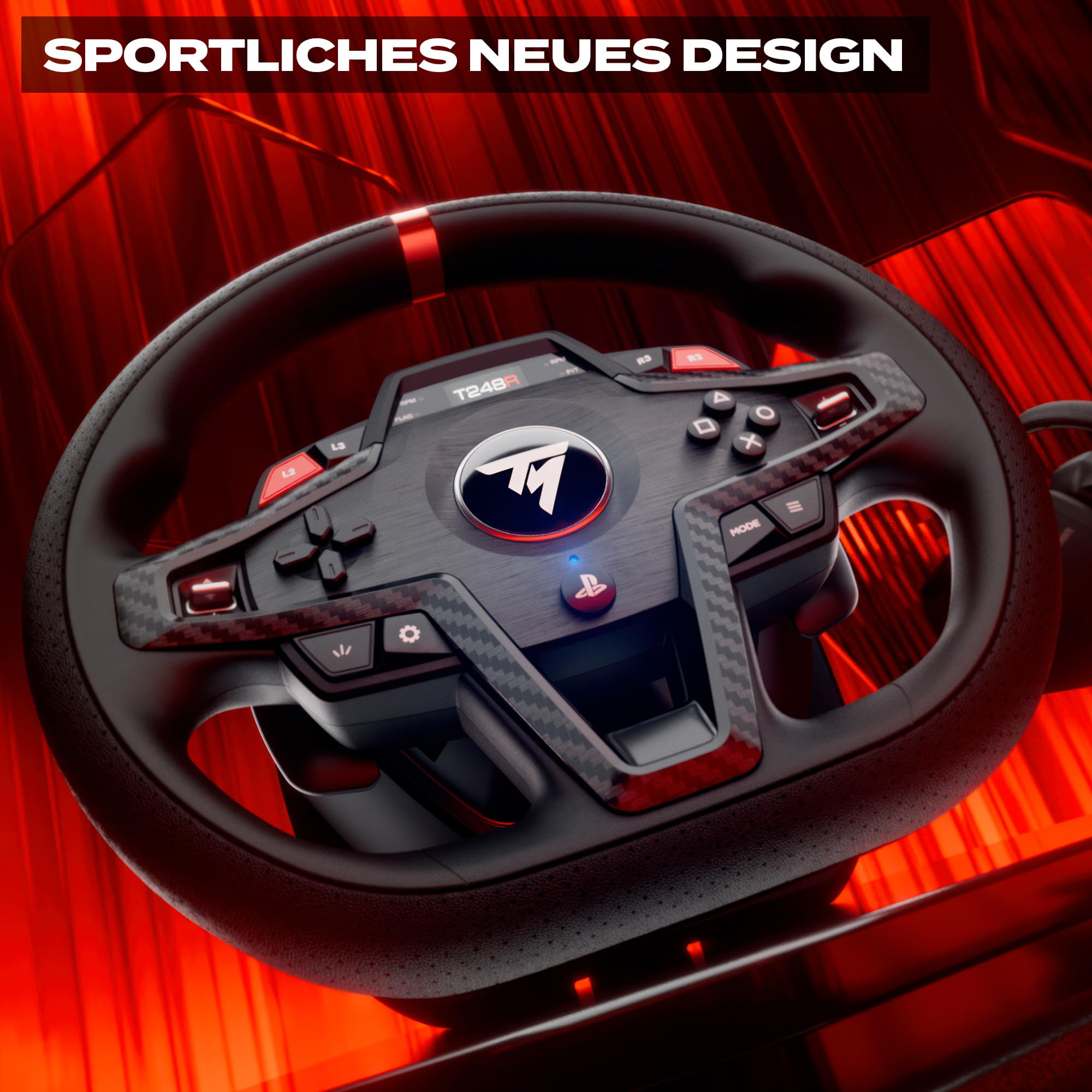 Thrustmaster T248R– Force Feedback Rennlenkrad mit interaktivem Dashboard-Display – Hybrid-Antrieb (3,1 Nm), Magnetische Schaltwippen, Inkl. T3PM Pedalset – Offiziell für PS5, PS4 & PC
