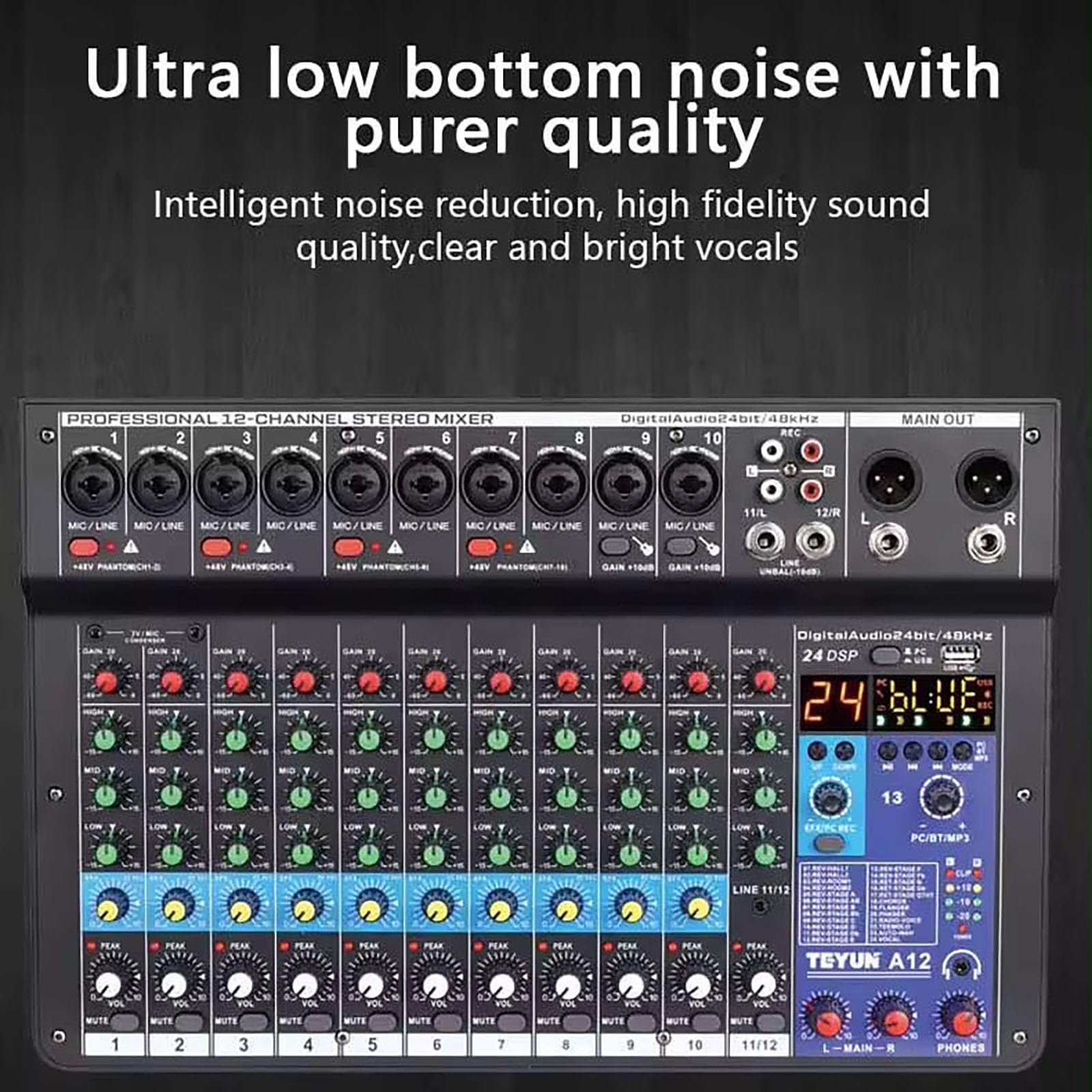 Dj Console Micfuns Stage Audio 12 Channel 48v Mixer With Usb Computer Bluetooth Built-In Digital Effect Mixer For Music Recording Studio Live Stage Yoube Tiktok