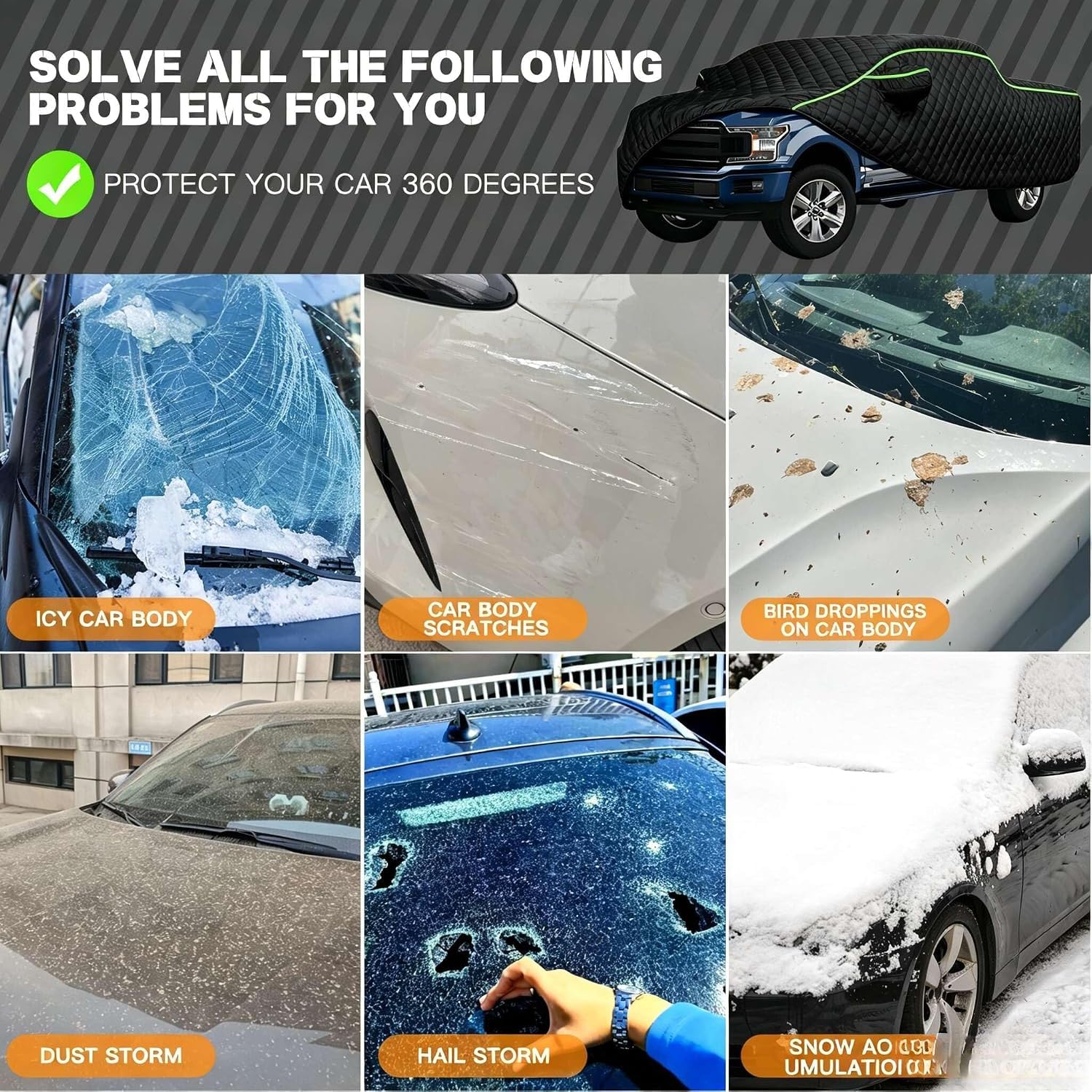 Hagelschutz Autoabdeckung für Ford Ranger Pickup Double Cab 4×4, Hagelschutzplane Auto, Hagelschutz, Allwetter Abdeckplane für Garage & Outdoor UV-Schutz für LKW p390nly