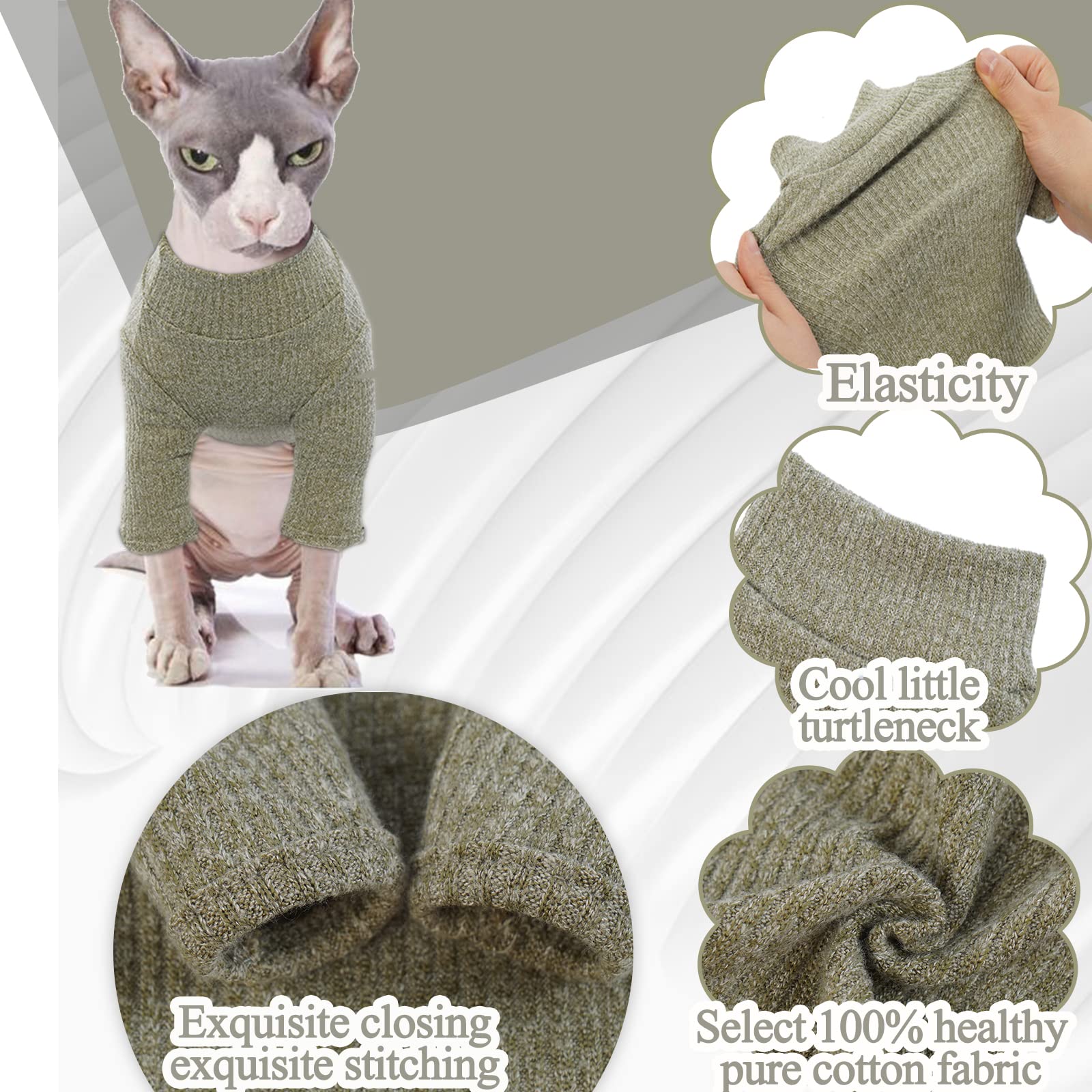DENTRUN Sphynx Cat Clothes Hairless Cat Outfit Kitten Jumper Breathable Cat Onesie Turtleneck Sweater Adorable Cat Clothing Vest Pajamas Jumpsuit - Image 4