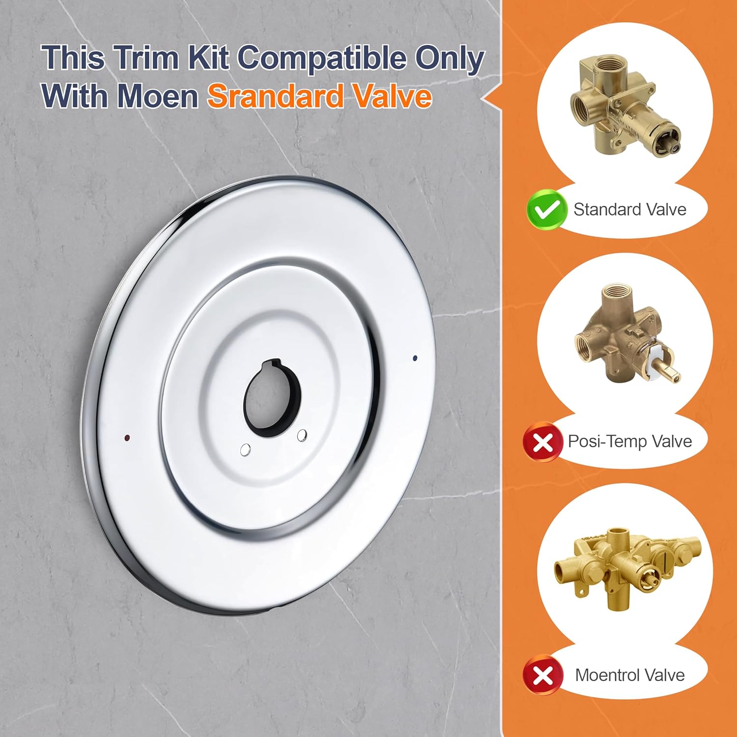 Chrome Escutcheon Plate Replacement for Moen 16090 Chateau Collection, Shower Valve Cover Trim for One-Handle Tub and Shower Faucets