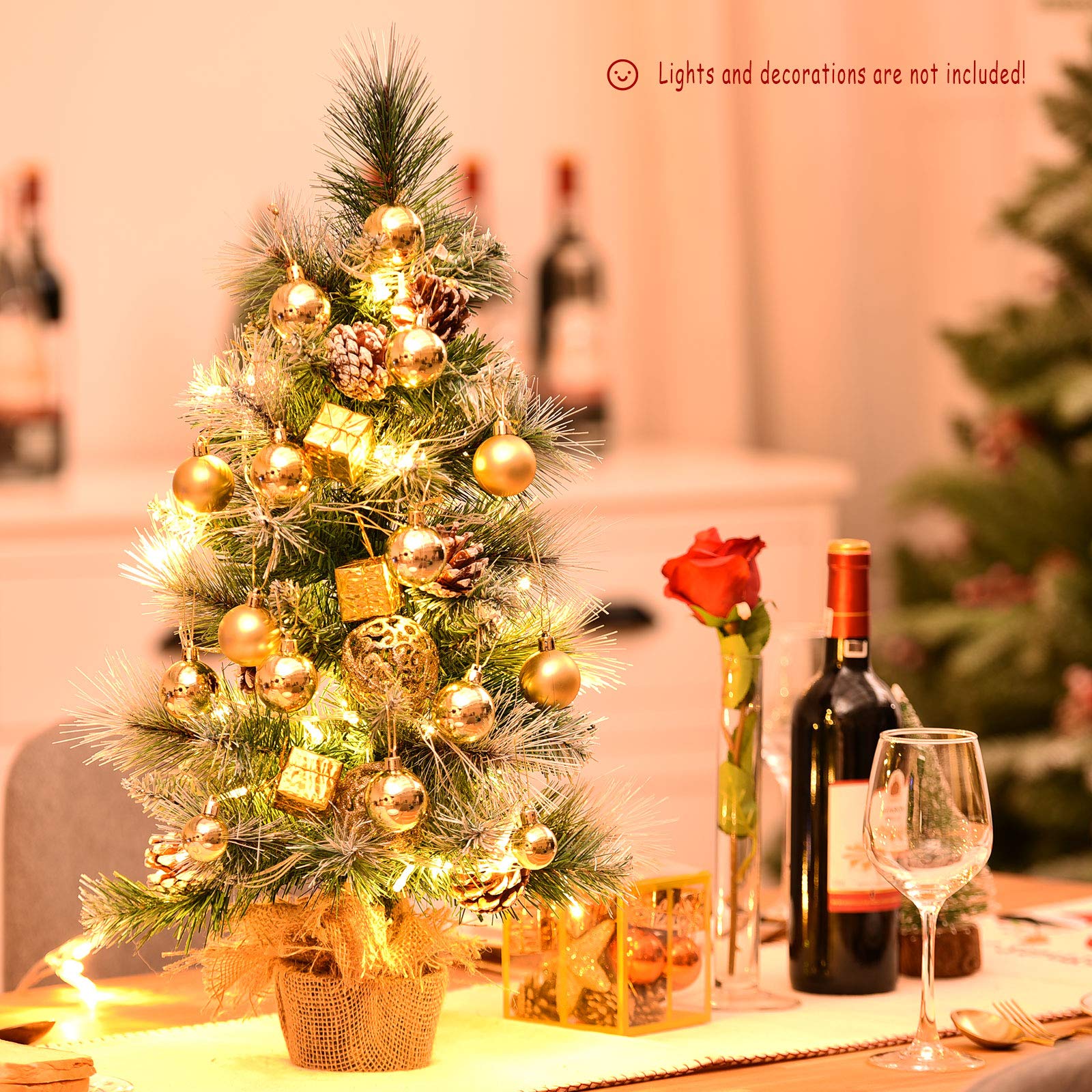 Mini Albero Di Natale KOMFOTTEU 40 Cm – Con Base In Legno E 200 Punte, Già Montato, Verde, Per Tavolo