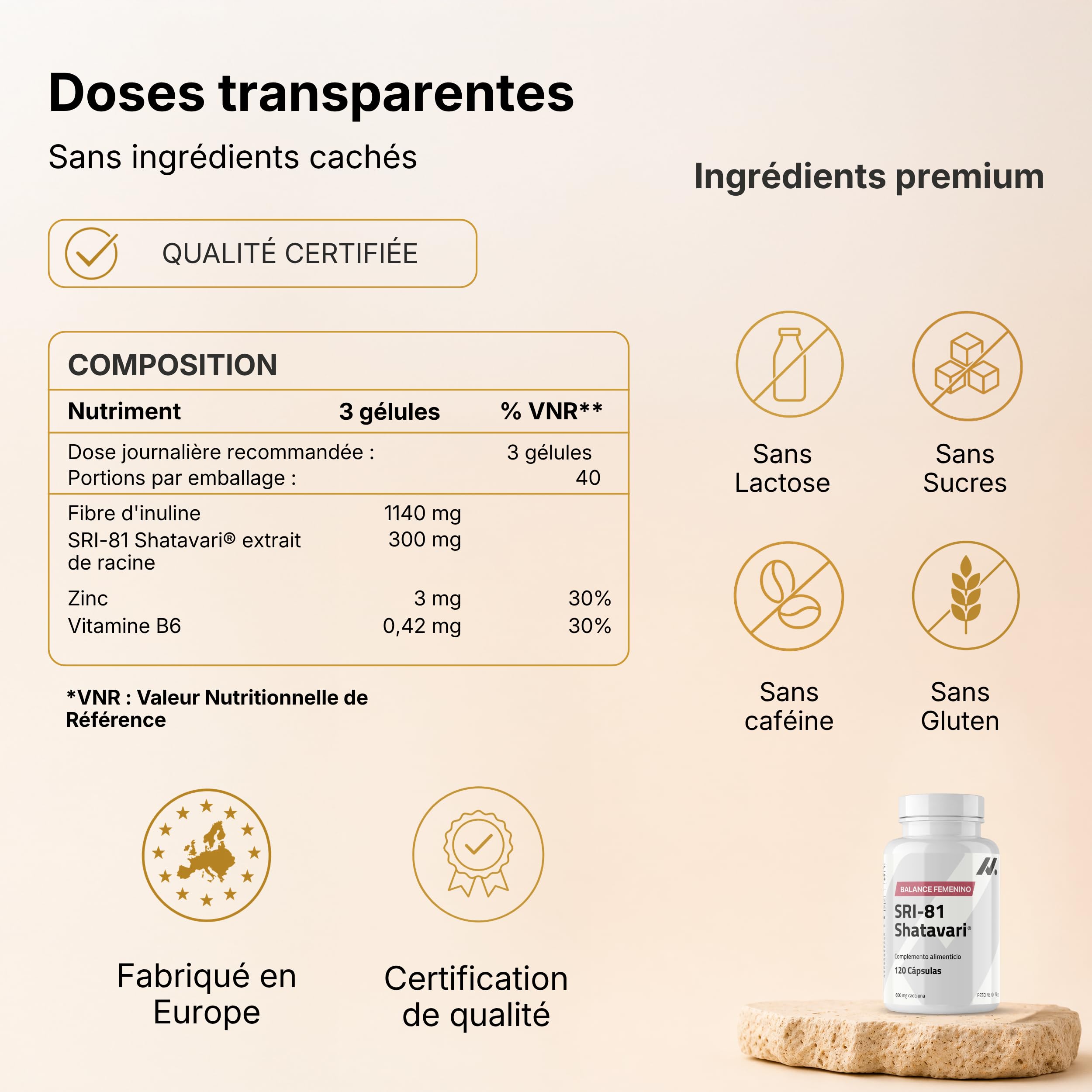Shatavari SRI-81 Femme | Équilibre et Vitalité Féminine à Chaque Cycle | Avec Vitamine B6 et Zinc | Extrait Standardisé >10% Shatavarines HPLC | Végan Sans Gluten ni Lactose | Nyvos 120 Gélules
