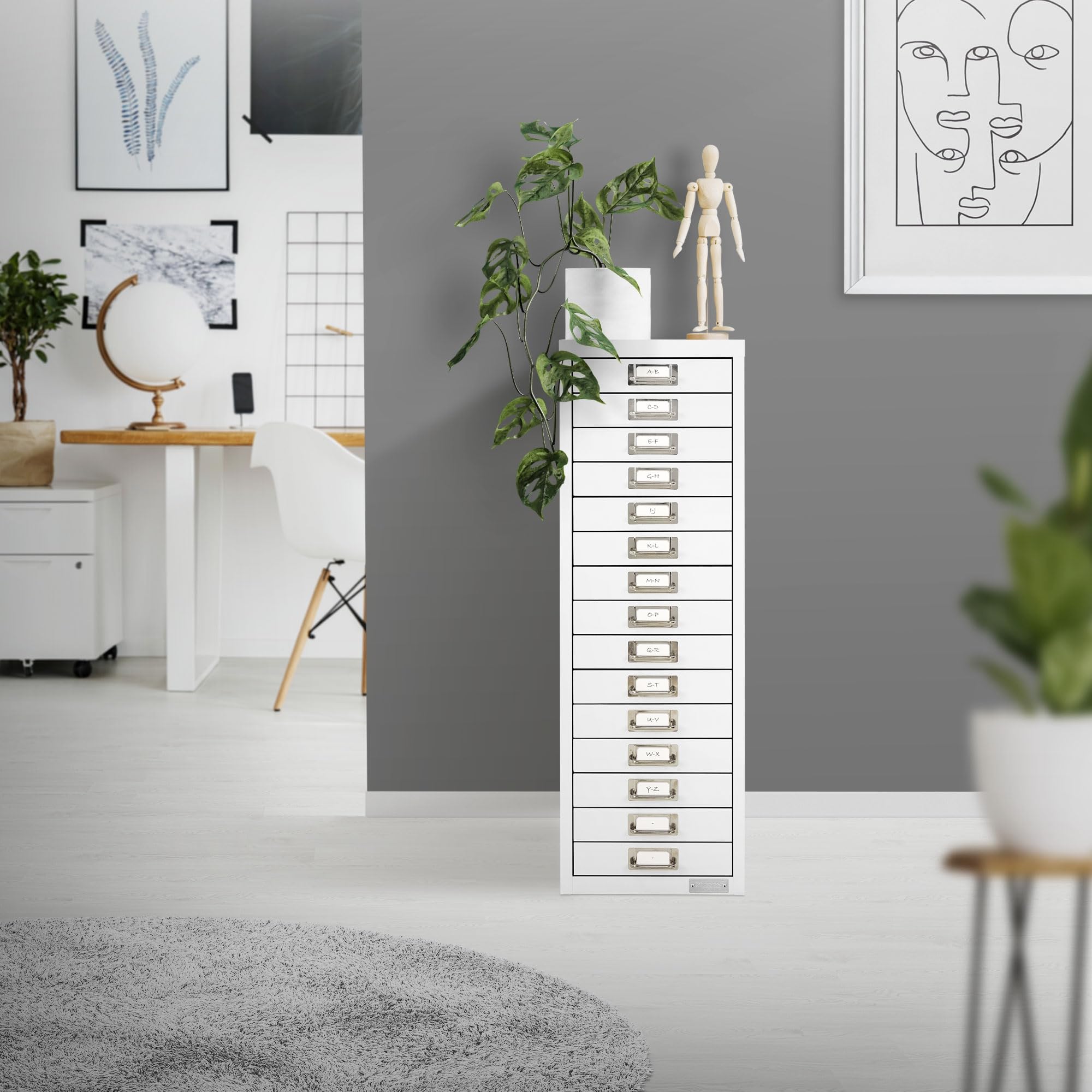 ML-Design szafka na dokumenty z 15 szufladami, 28x38x87 cm, biala, metalowa szafka z szufladami na DIN A4, szafka biurowa z uchwytem na etykiety, szafka stalowa szafka metalowa szafka na narzedzia
