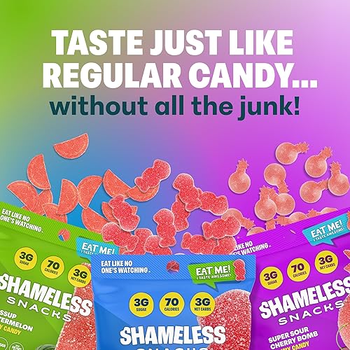 Miniatura 3 de Shameless Snacks - Gomitas keto bajas en carbohidratos sin gluten - Frambuesa roja, sandía, bomba de cereza