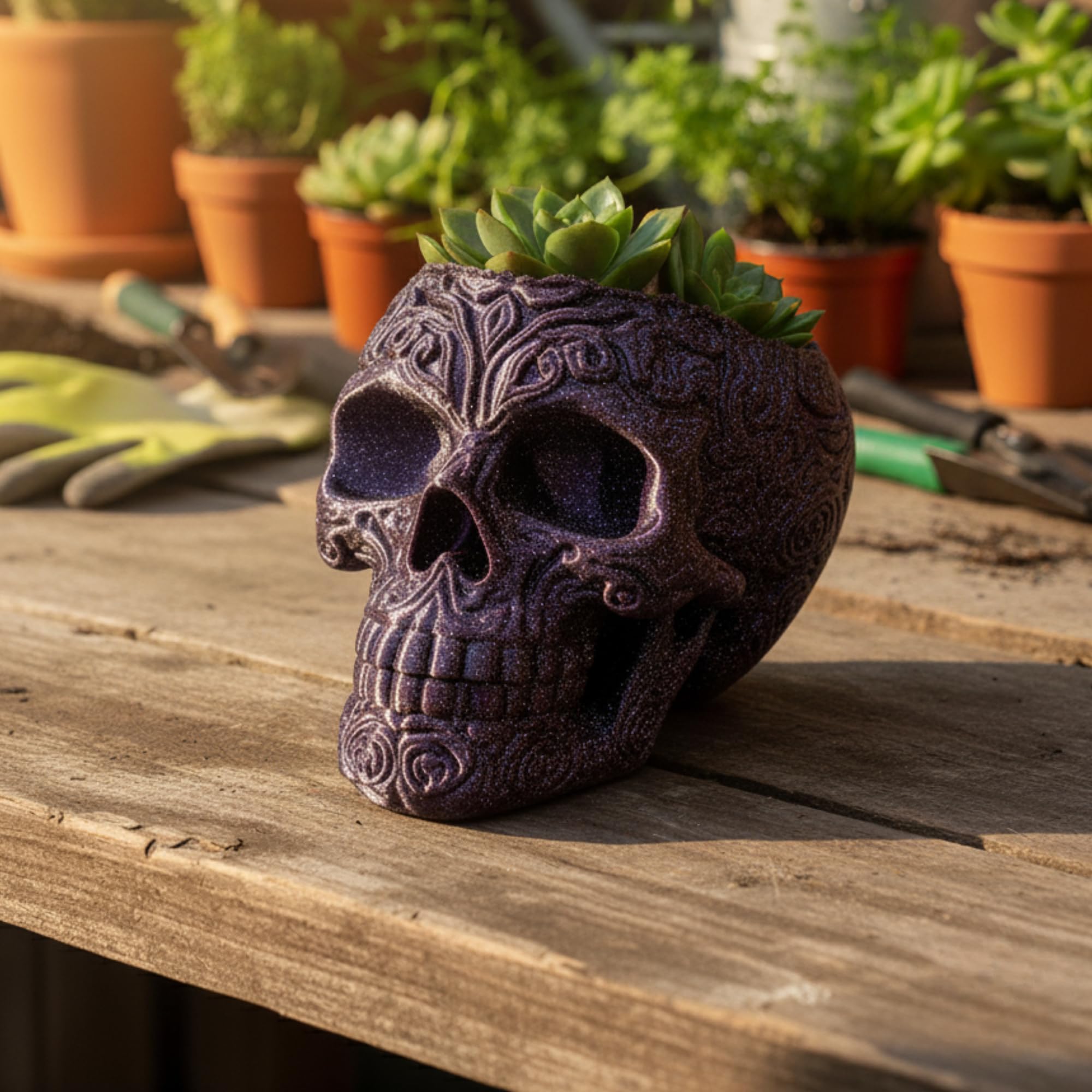 Red Dragon Seeds Purple Galaxy Skull Planter – 3D Printed Decorative Head Pot with Silver Speckles – Cosmic Gothic Planter for Succulents, Cacti & Houseplants – Unique Space-Themed Home Décor Gift — image 1