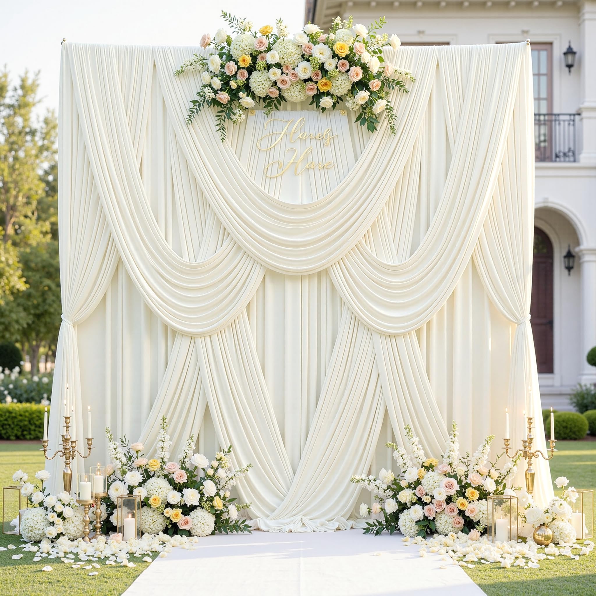Photo 1 of *SMALL PIECES OF BROKEN GLASS IN BOX*50ft x 12ft Wrinkle Free Ivory Backdrop Curtains for Parties, 10 Panels Silky 12FT Long Photo Backdrop Drapes Back Drop Cloth for Wedding Birthday Photography Background Decor