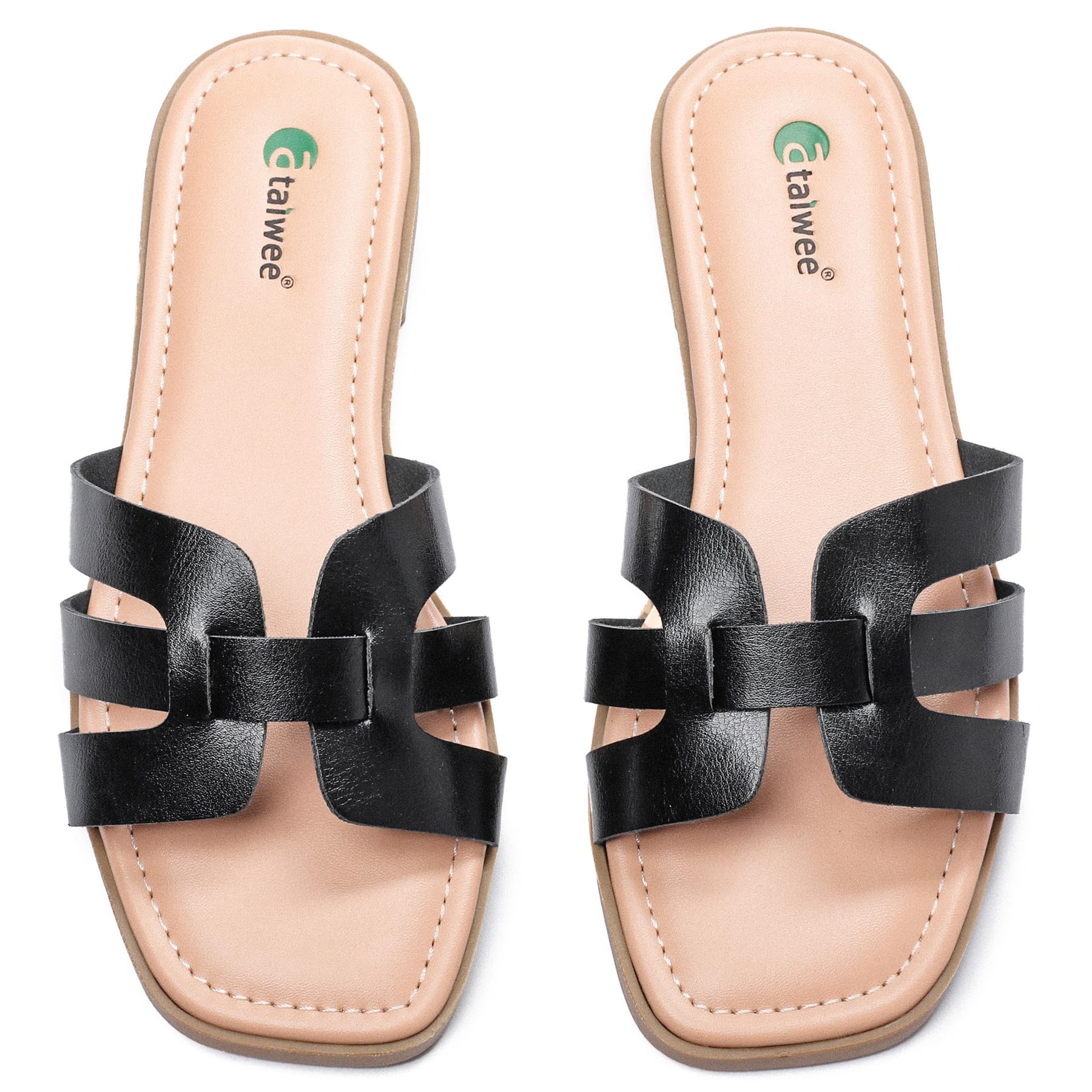 Ataiwee Women's Flat Slide Sandals,Dressy Casual Flat Slip-on Sandals,Soft Leather Summer Flat Slippers
