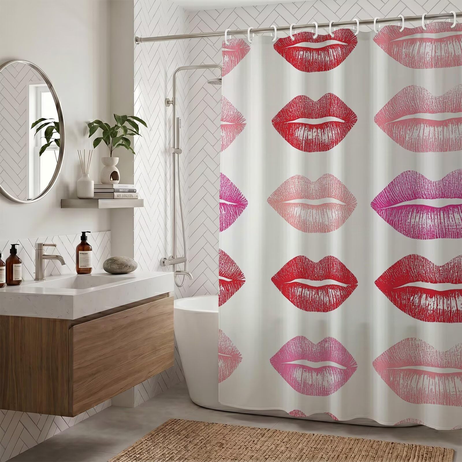 Rideau de douche anti éclaboussures lavable motif lèvres rouges pour petite baignoire