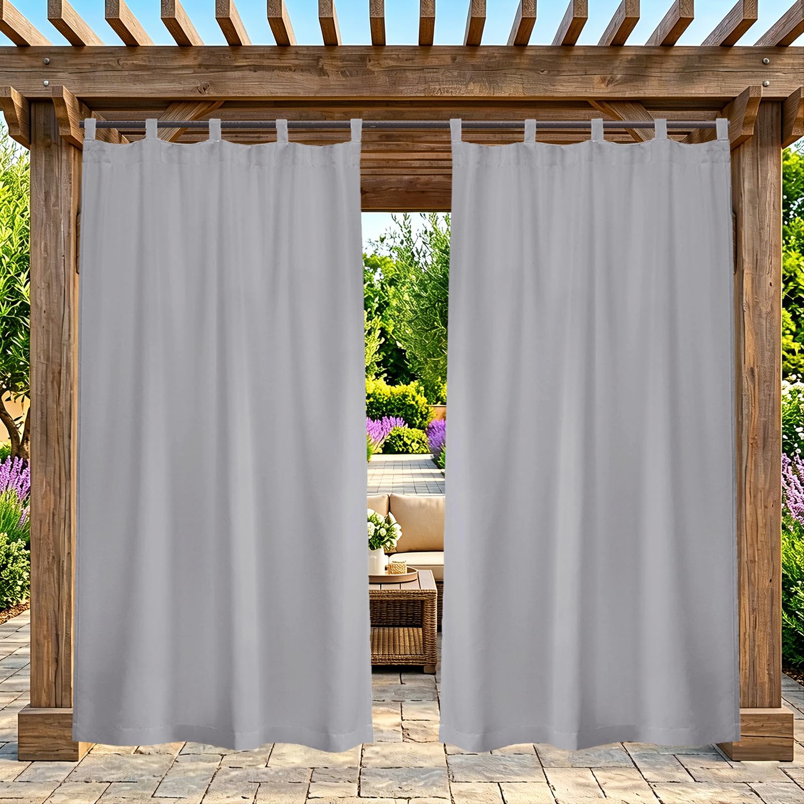 ZELVANO Outdoor Curtains Waterproof, 1 Panel Blackout Thermal Drapes Windproof Privacy for Garden Gazebo Pergola Patio, Weatherproof Fabric - W 84" x L 84"