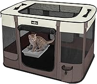 PAWBALLET Foldable Waterproof Pet Playpen for Cats & Small Dogs - Portable Indoor Outdoor Kennel Tent with Retractable Shade, 32x24x21.5"
