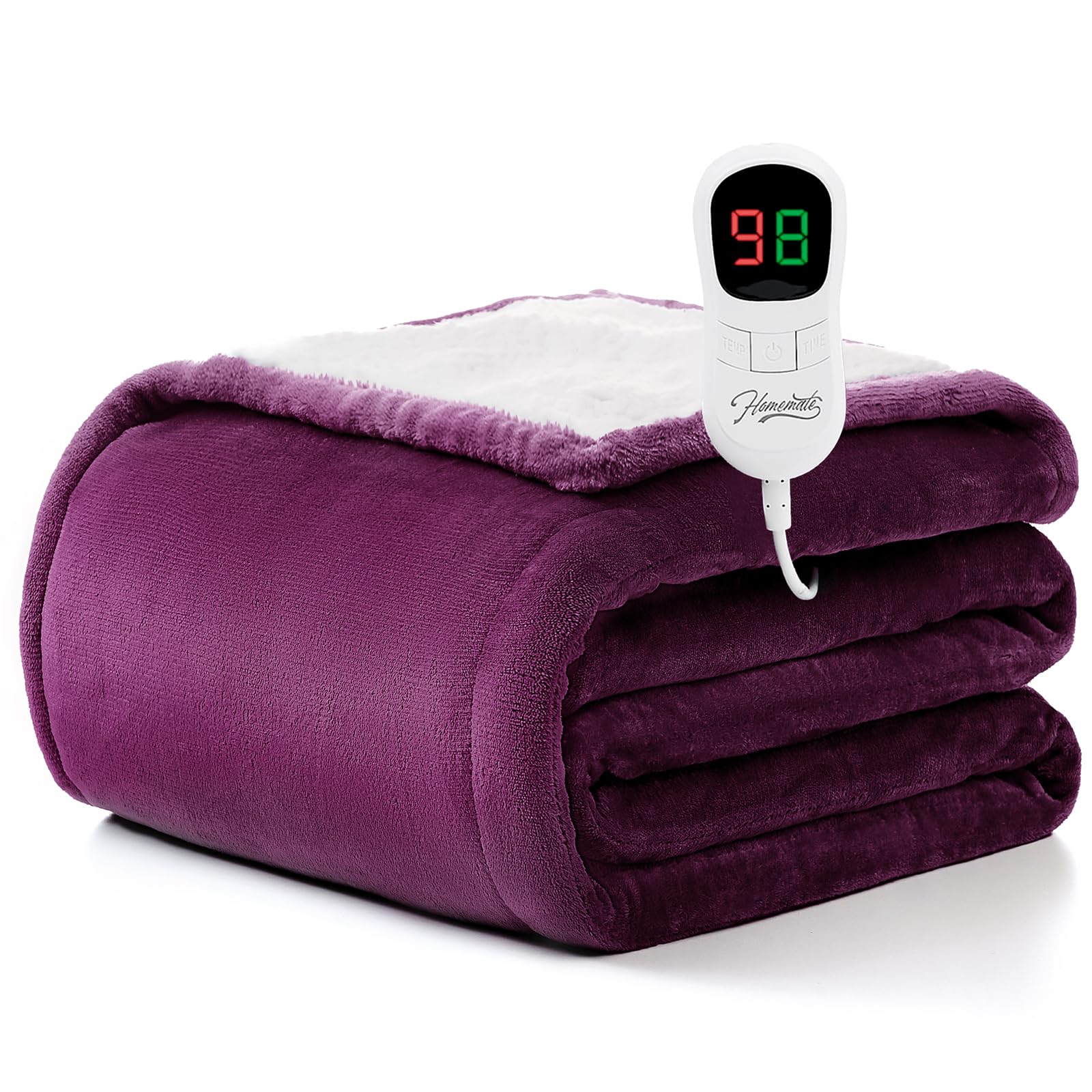 Photo 1 of [Missing Parts NO POWER ADAPTER] Homemate Heated Blanket Electric Throw - 50"x60" Heating Blanket Throw 1/2/4/6/8 Hours Auto-Off 10 Heat Level Over-Heat Protection Flannel Sherpa ETL Certification