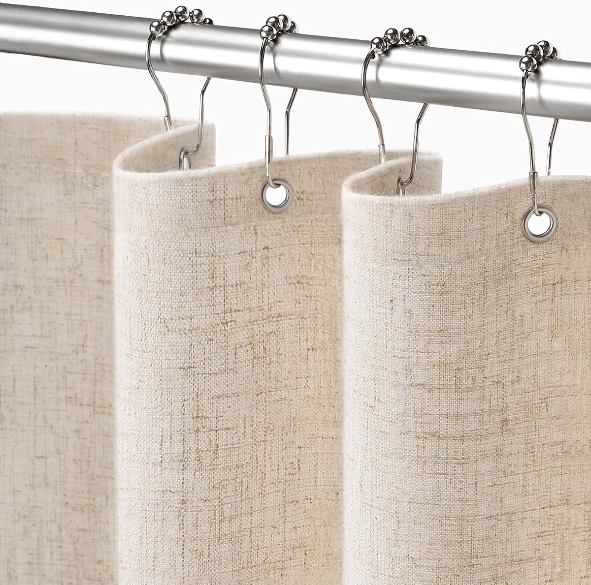 Linen Shower Curtain Beige Boho Cream Natural Cloth 72" W x 72" L | Linen Fabric, Boho Farmhouse, Woven Texture, Natural Cloth, Elegant Drape, Washable, Shower Curtain for Bathroom Bathtub