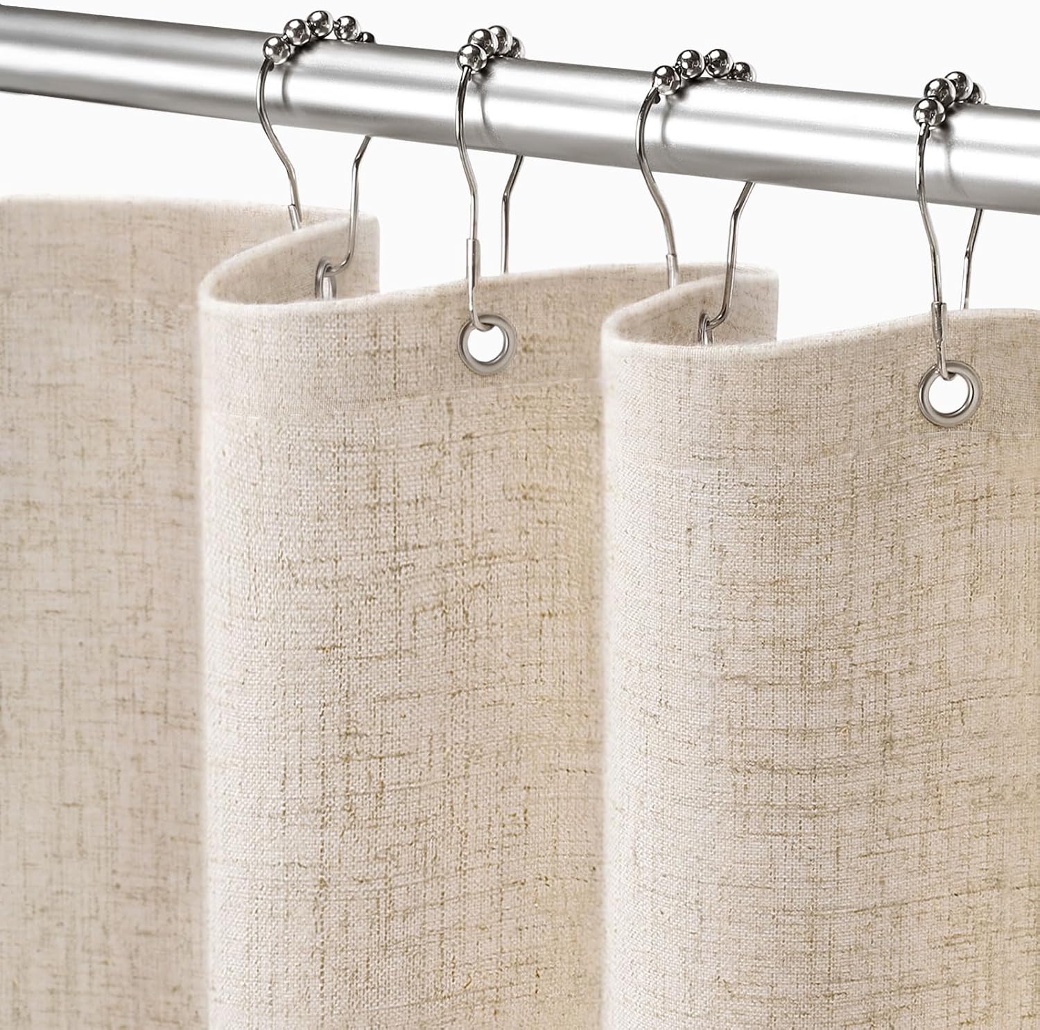 Linen Shower Curtain Beige, Fabric Boho Farmhouse Shower Curtains for Bathroom Cream Cotton Natural Cloth Liner Set 72" W x 72" L Linen-beige 72"W x 72"L