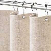 XOGUIBO Beige Linen Blend Boho Farmhouse Shower Curtain Set 72x72 w/ Hooks - Cream Natural Fabric Liner
