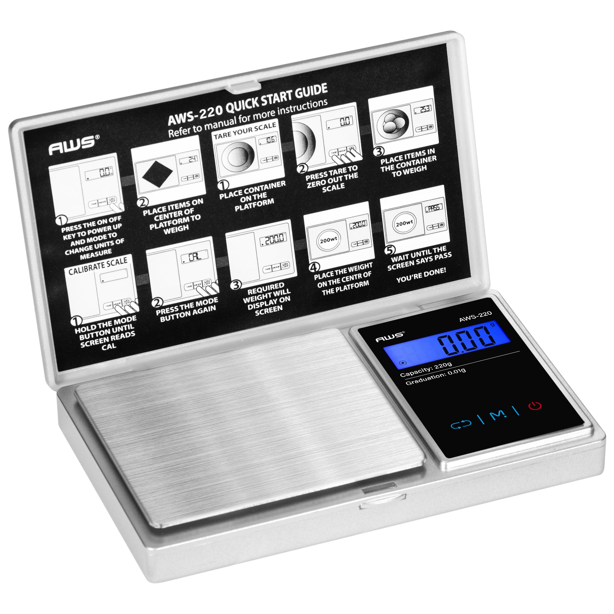 Series Digital Pocket Weight Scale 600g x 0.1g |Digital Gram Scale Small Scale Mini Food Scale Jewelry Scale Ounces/Grains Scale, Easy to Carry - AMERICAN WEIGH SCALES (Silver, 220g x 0.01g)