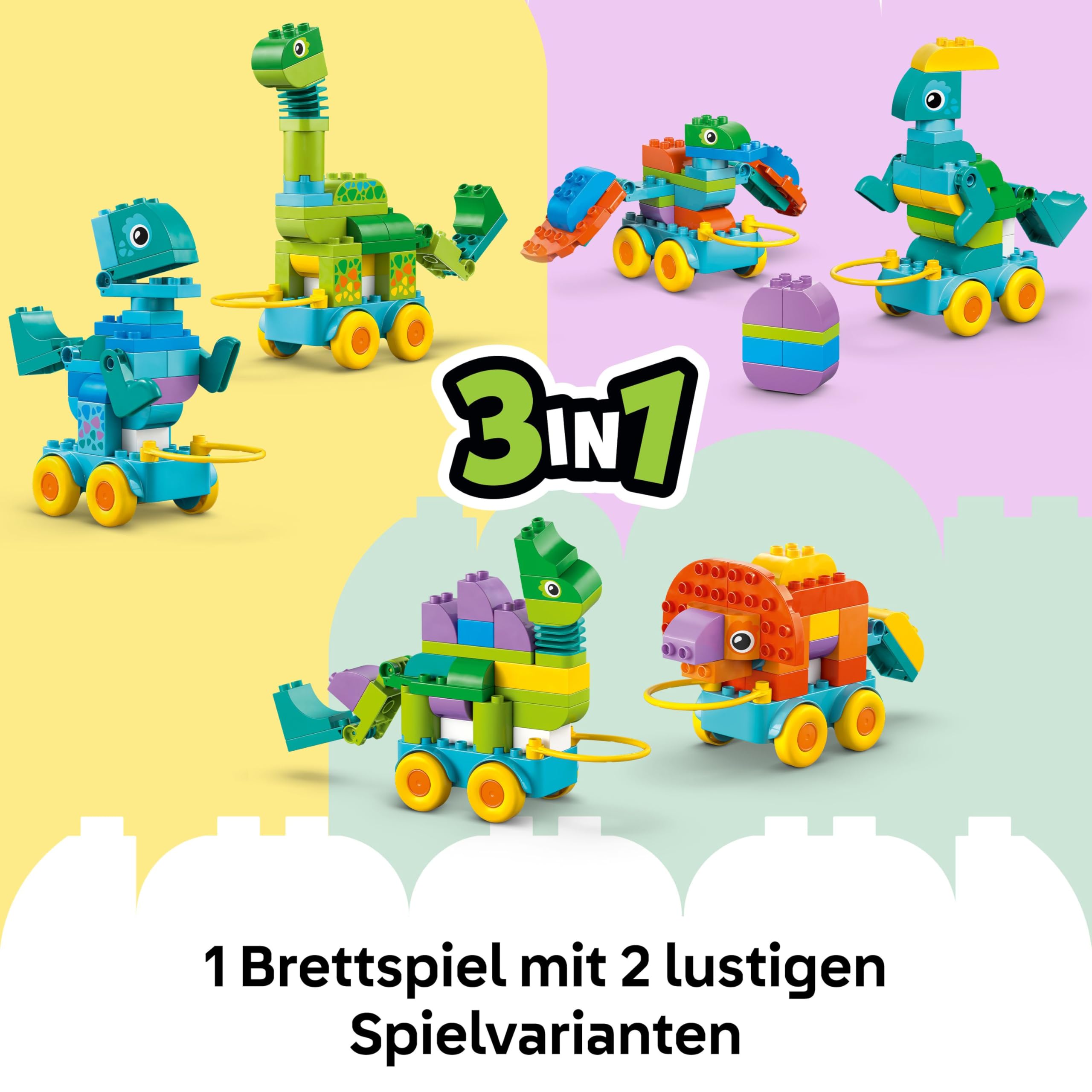 LEGO DUPLO Town Dinos auf Rädern 3-in-1-Set - Spielzeug für Mädchen & Jungen ab 3 Jahren - Diplodocus und T. rex, Triceratops & Stegosaurus oder Pteranodon & Parasaurolophus Dinosaurierfiguren - 10451