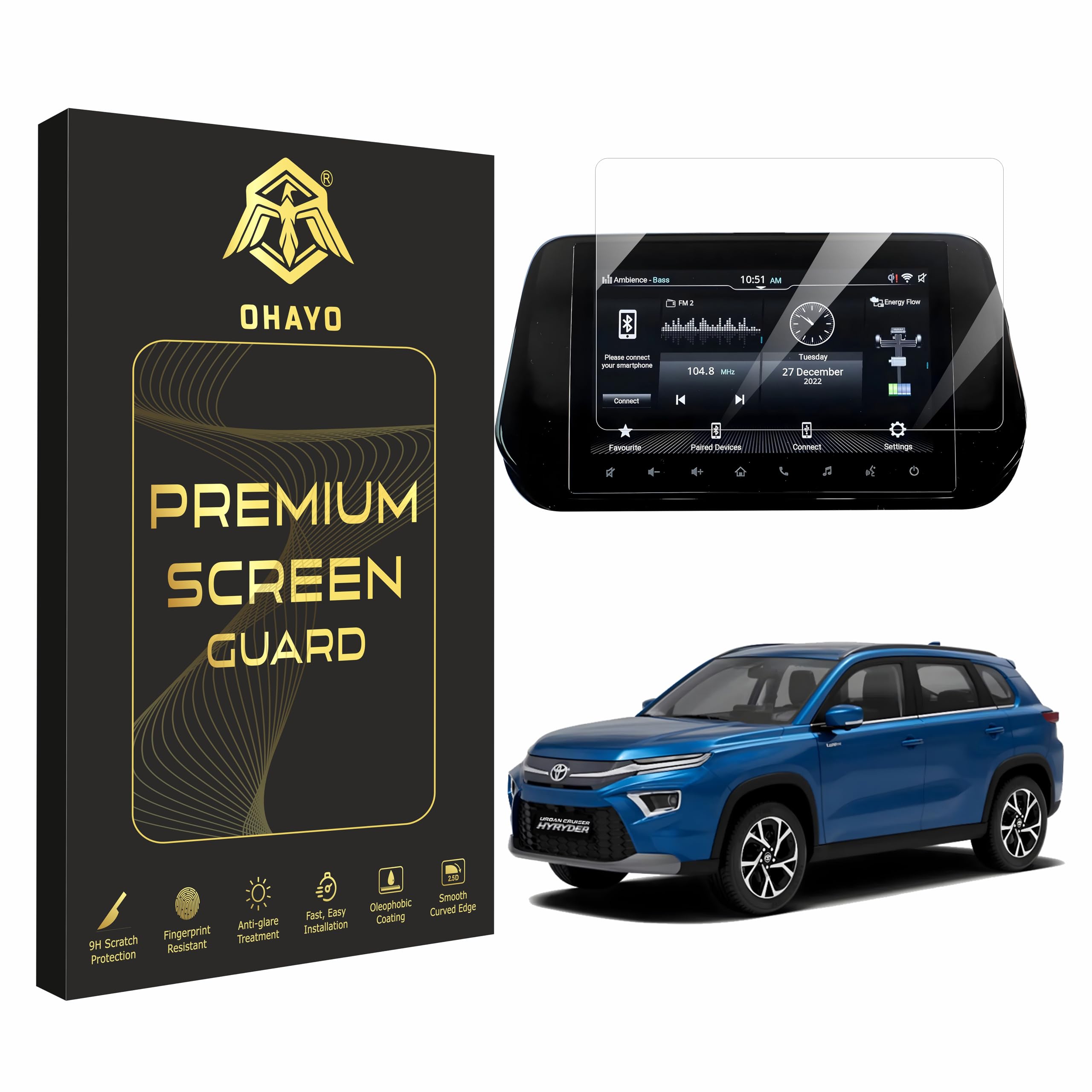 OHAYO Touch Screen Protector for Toyota Urban Cruiser Hyryder 9 Inch (G & V Variant) | Infotainment & Navigation Display Guard | Anti-Scratch Car Accessories | Not Tempered Glass-image-31