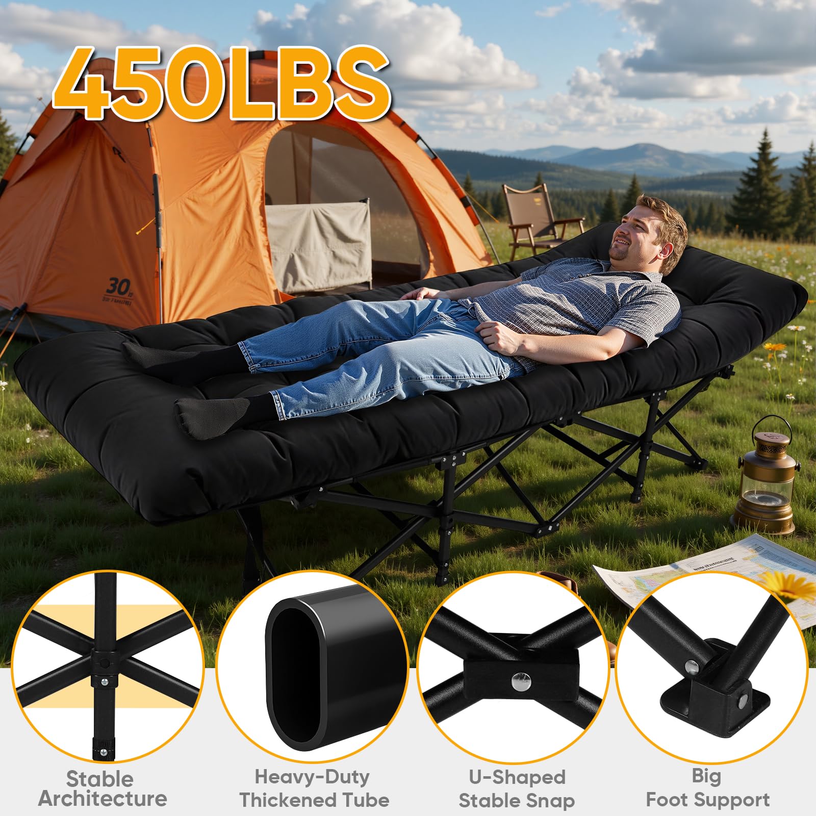 Amazon.com: Northroad Camping Cot with Thick Mattress,Quick Set-Up