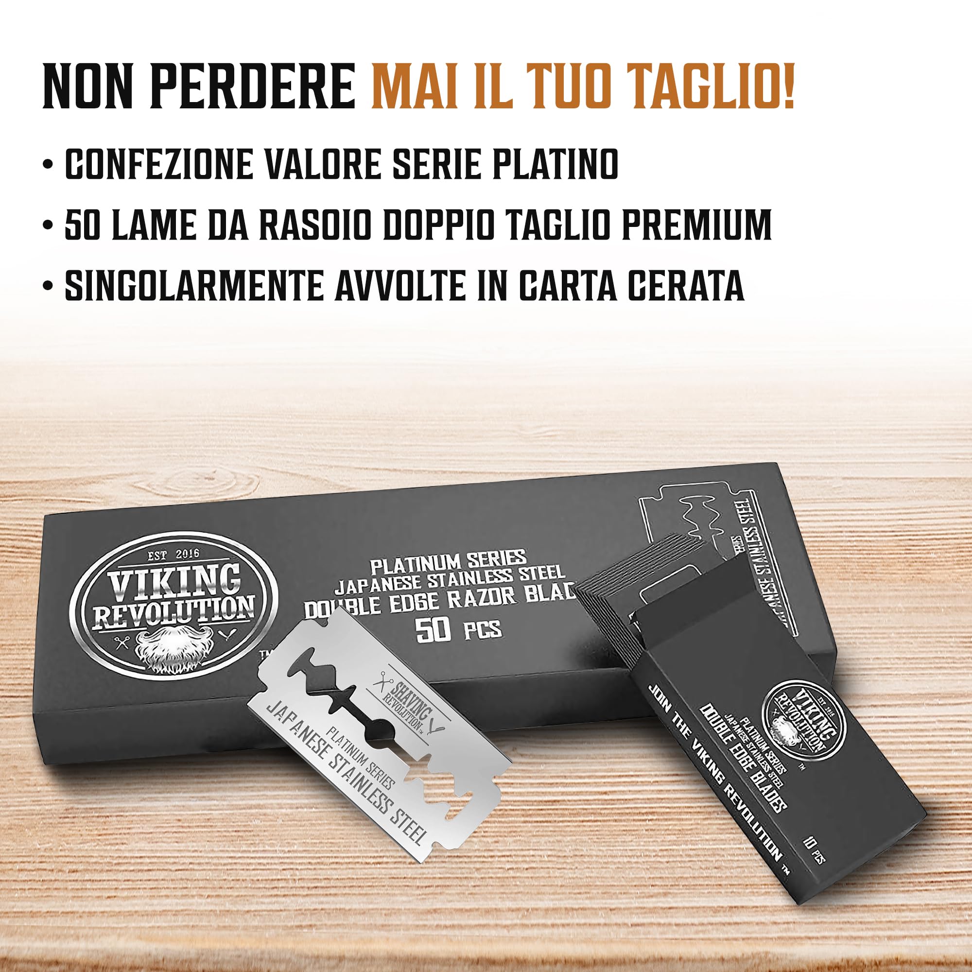 Shaving Revolution - 50 Lame da Rasoio a Doppio Taglio - Sicurezza per la Rasatura Maschile in Acciaio Inox Giapponese al Platino per una Rasatura Liscia, Precisa e Pulita