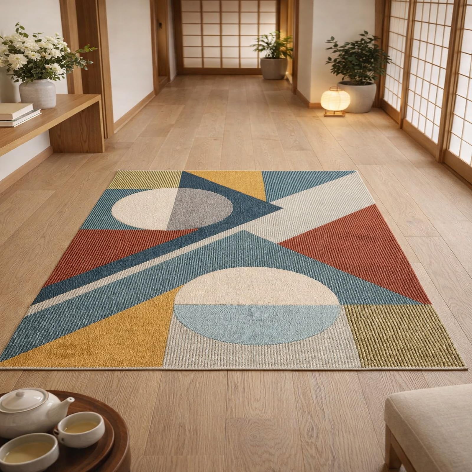 Tapis de séjour moderne multicolore pour réchauffer une chambre parentale