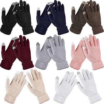 SATINIOR 8 Pairs Women Winter Gloves Warm Fleece Lining Knit Touchscreen Elastic Cuff Texting Gloves, Black, Gray, Pink, Beige, White, Navy, Burgundy, Coffee, 8.75 x 4 inches
