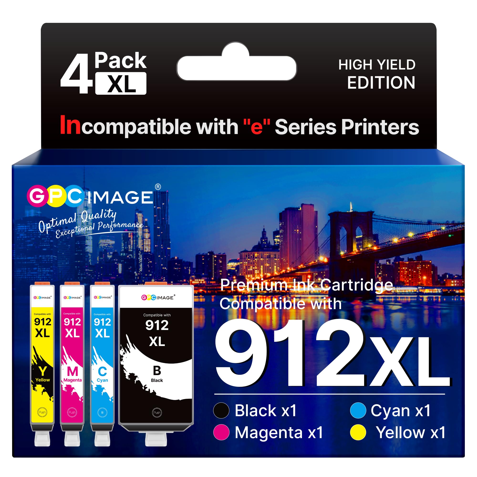GPC IMAGE 912XL Multipack Compatible with HP 912 Printer Cartridges with HP Officejet Pro 8022 Cartridges, with Officejet 8010 8012 8014 8015, with Officejet Pro 8020 8023 8024 8025, Black/Cyan