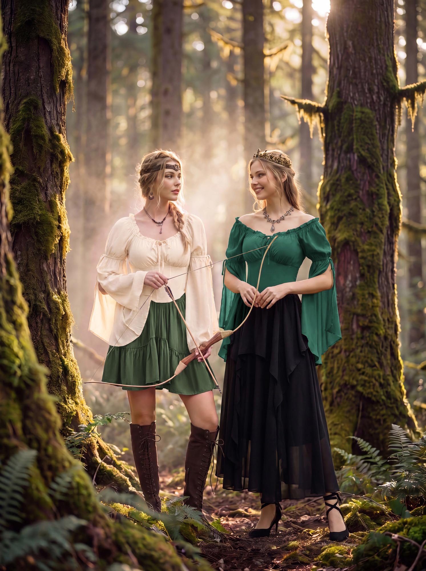 SCARLET DARKNESS Damen Renaissance Corset Top Langarm Korsett Piraten Bluse | Schulterfreies Oberteil, Glockenärmel mit Schlitz, Gesmokte Taille, Korsett Oberteil, Mittelalter Kleidung, Piratenkostüm