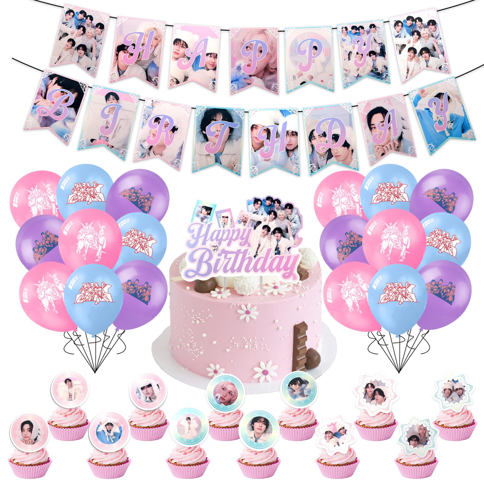 Stray-K Birthday Decorations, 44PCS Party Balloon Decorations, Birthday Party Supplies for Boys Girls, Include Banner, Balloons, Cake Topper, Cupcake Toppers