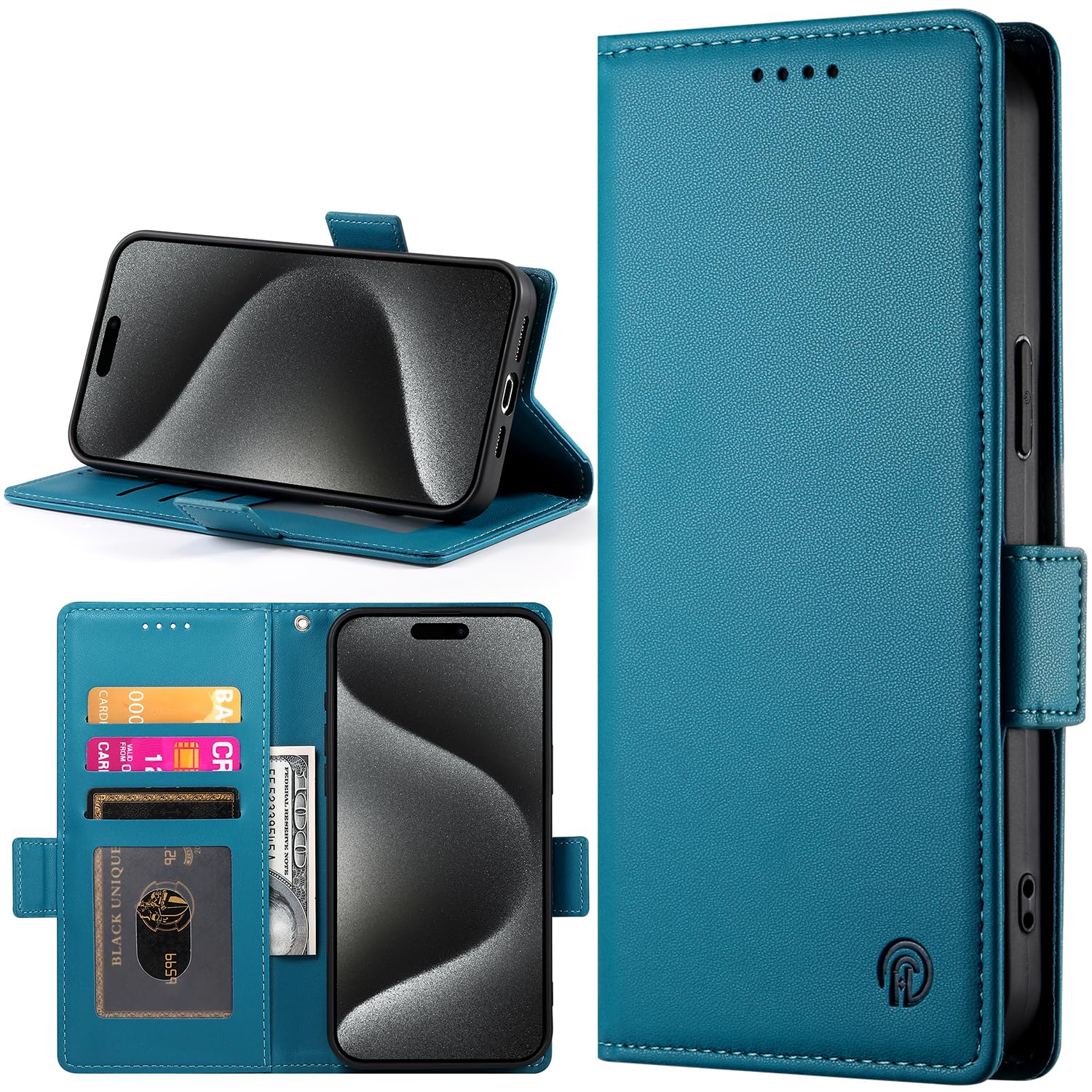 BAILI Case for Redmi 9 India, Leather Wallet Case with Kickstand, Card Slots, Flip Folio Cover Compatible with Redmi 9 India-Blue