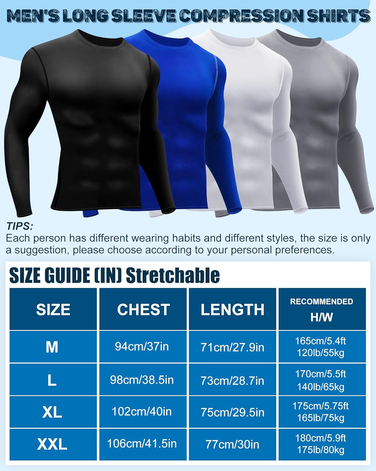 Hicarer 4 Pack Men's Thermal Compression Shirts Quick Dry Long Sleeve Athletic Workout Top Gym Sports Winter Base Layers - Image 4