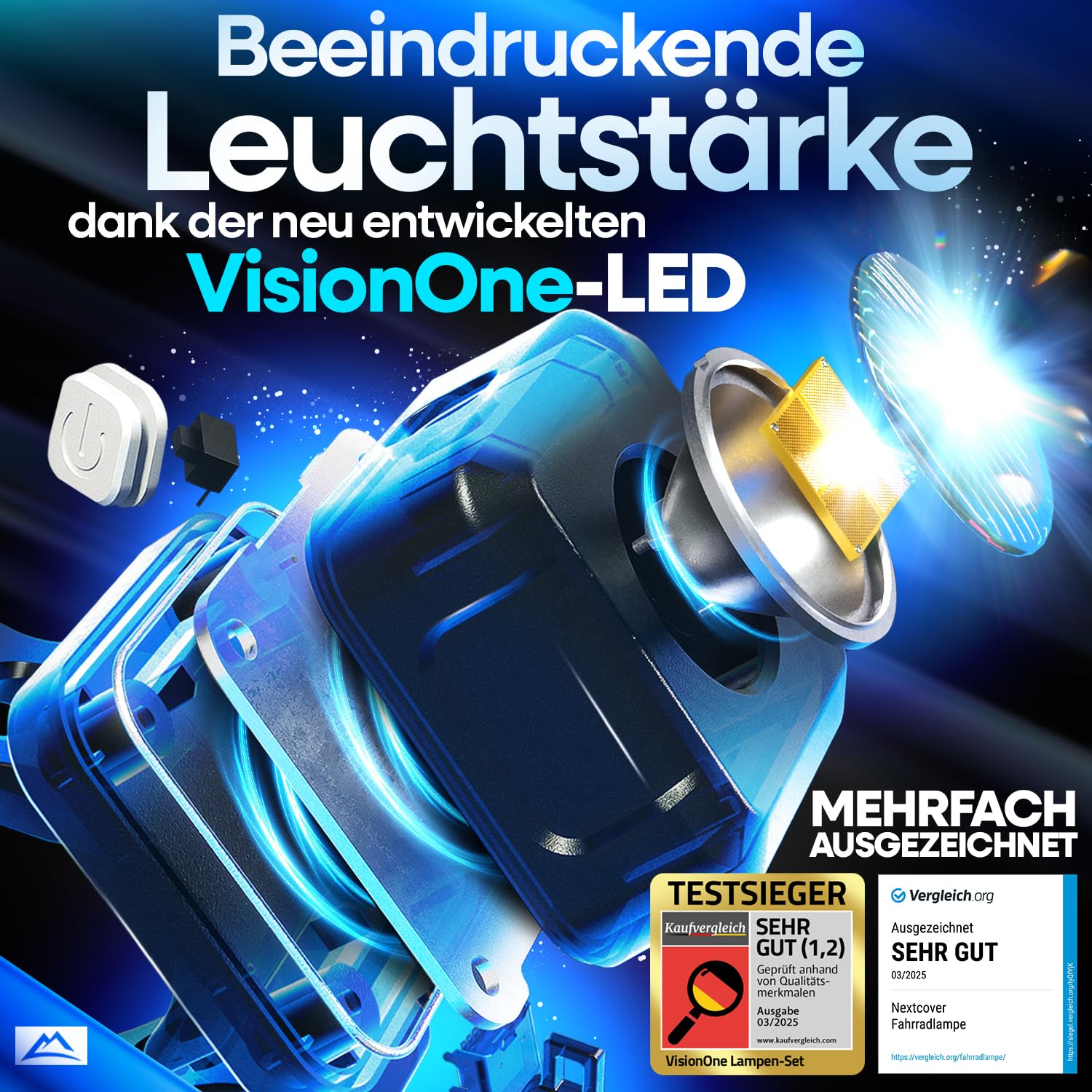 NEXTCOVER® Fahrradlicht Set mit [VisionOne] I LED Set USB-C aufladbar & wasserdicht I StVZO zugelassen I Fahrrad Licht vorne I Fahrradlampe & Fahrrad Rücklicht, Fahrradbeleuchtung Akku, Licht Fahrrad