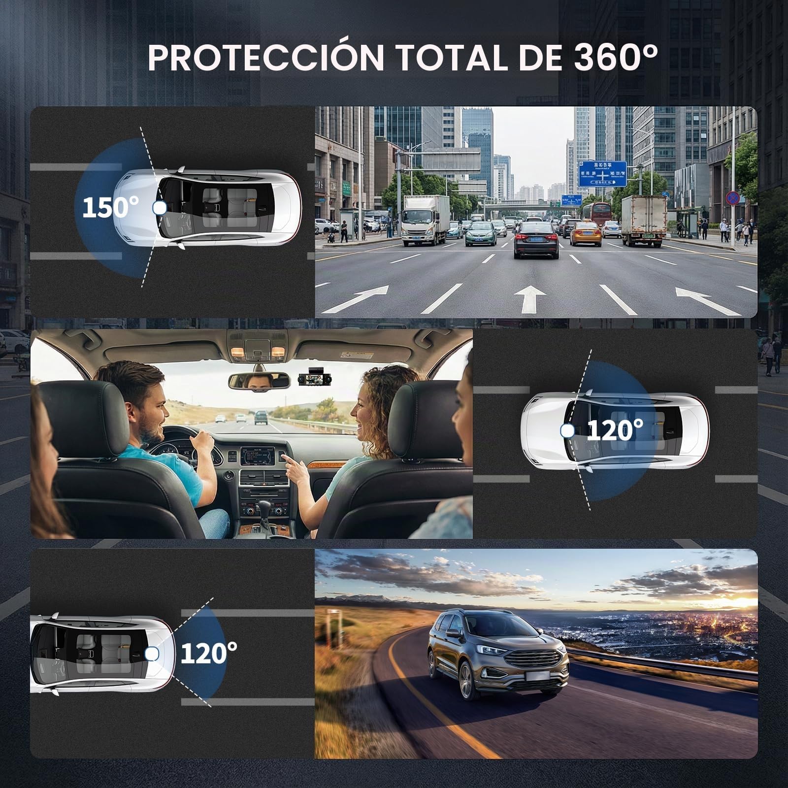 Dash CAM Coche 4 Canales con GPS y 5G WiFi, Camara Vigilancia Coche 360 Grados, Dashcam Delantera Trasera e Interior, 2K+3 * 1080P, Pantalla IPS de 3 Pulgadas, Visión Nocturna, App 24/7