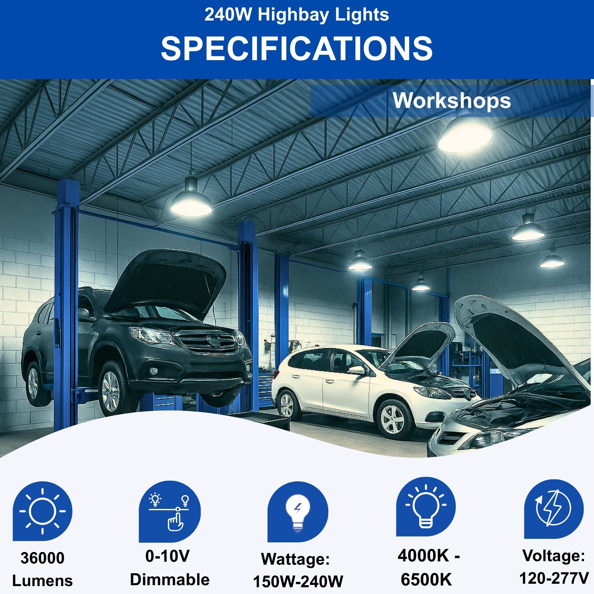 300W 240W 36000LM UFO High Bay LED Shop Light Dimmable CCT Adjustable HighBay Lights for Warehouse Factory Gym — view 2