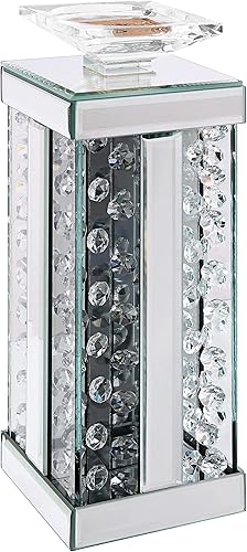 Benjara Portavelas de madera y vidrio con tachuelas de cristal sintético, transparente, juego de dos, pequeño