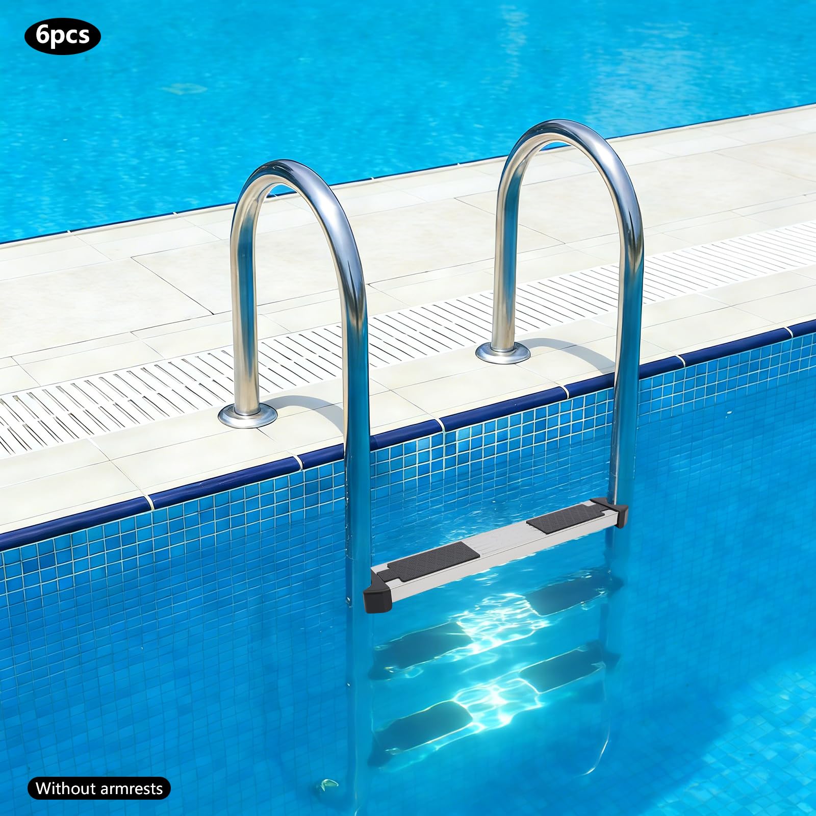 Ersatzstufen für Edelstahl Schwimmbadleiter, 6er-Pack Poolleiter Stufen mit rutschfestem Gummipolster & Schrauben, für Einbaupools, Aufstellpools & Spas, 150kg Kapazität, 49,3 * 8,5 * 2,2cm