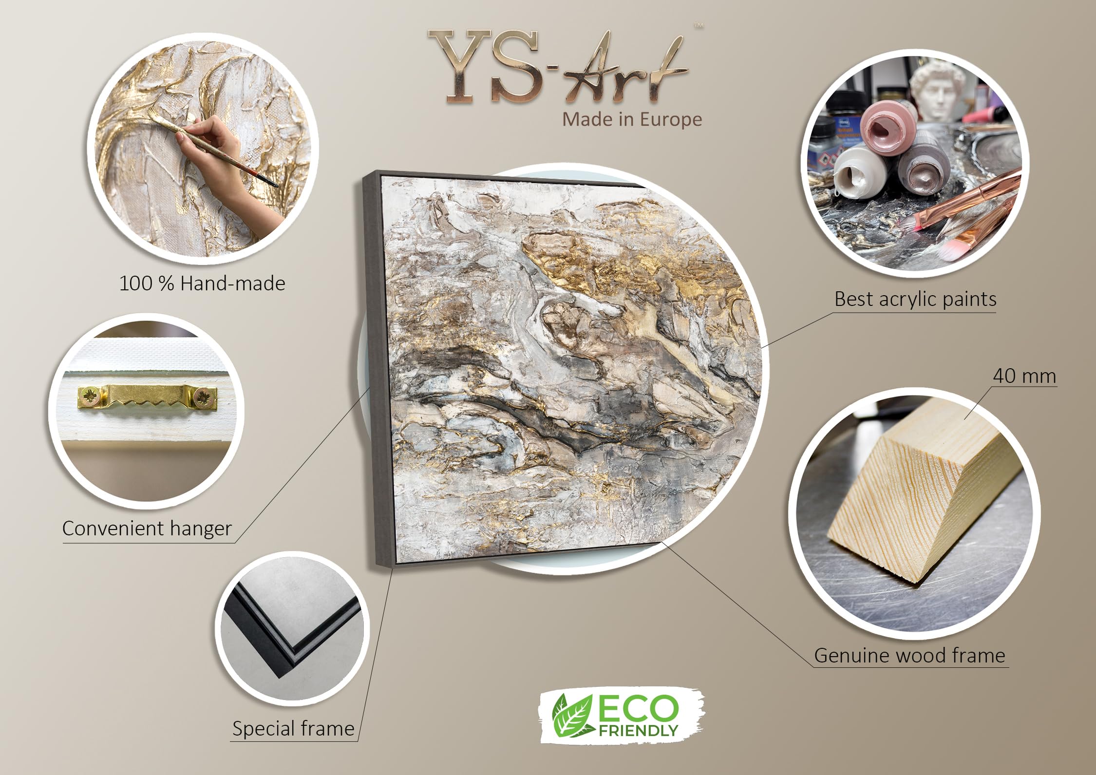 YS Tableau mural peint à la main Lueu | Peinture sur toile moderne pour la décoration intérieure Art Tableau peinture fait main | Peintures peintes à la main DL029 (200x100cm)