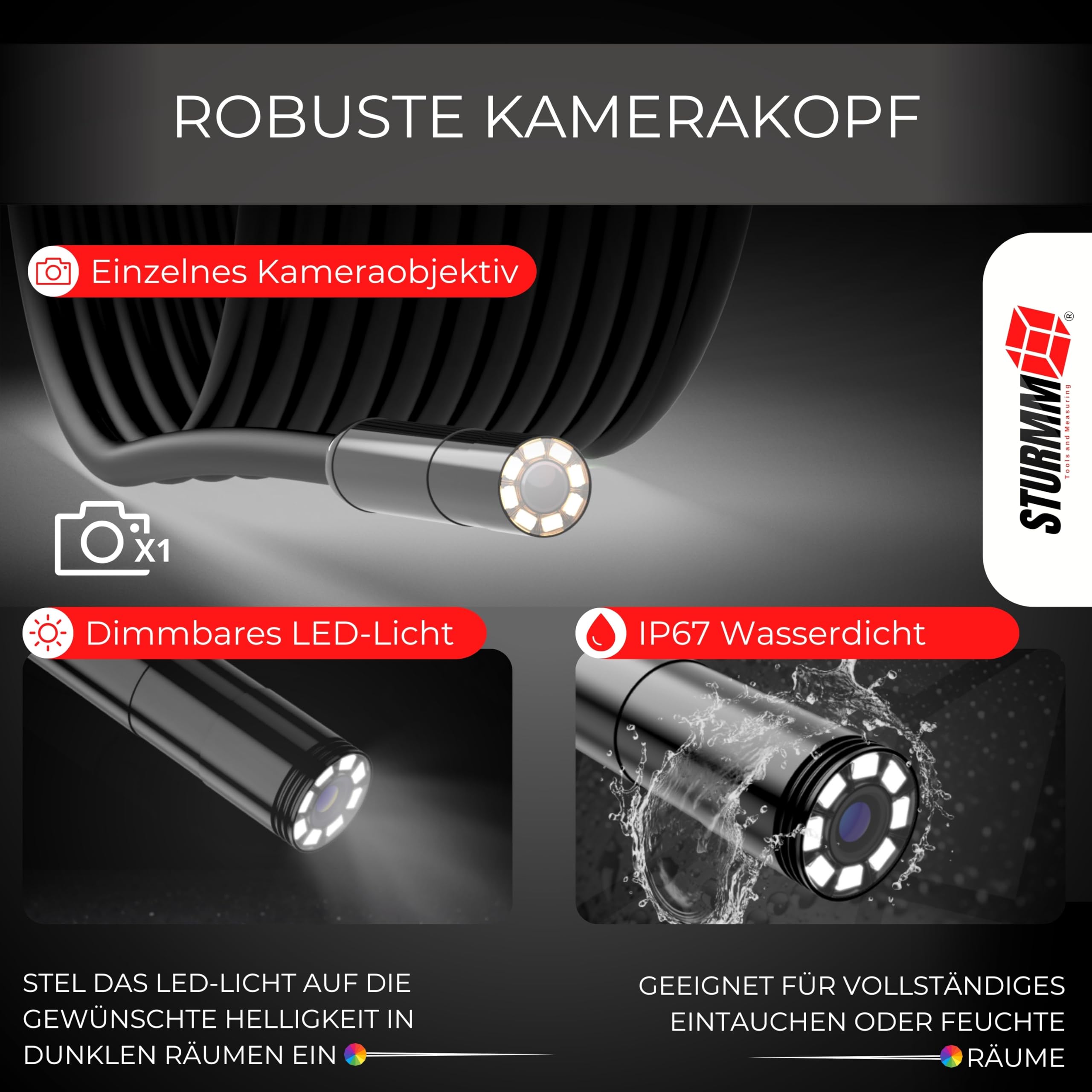 Industrielles Endoskop mit Einzelkamera, 5 Meter Kabel und 4,3-Zoll-LCD-Display.