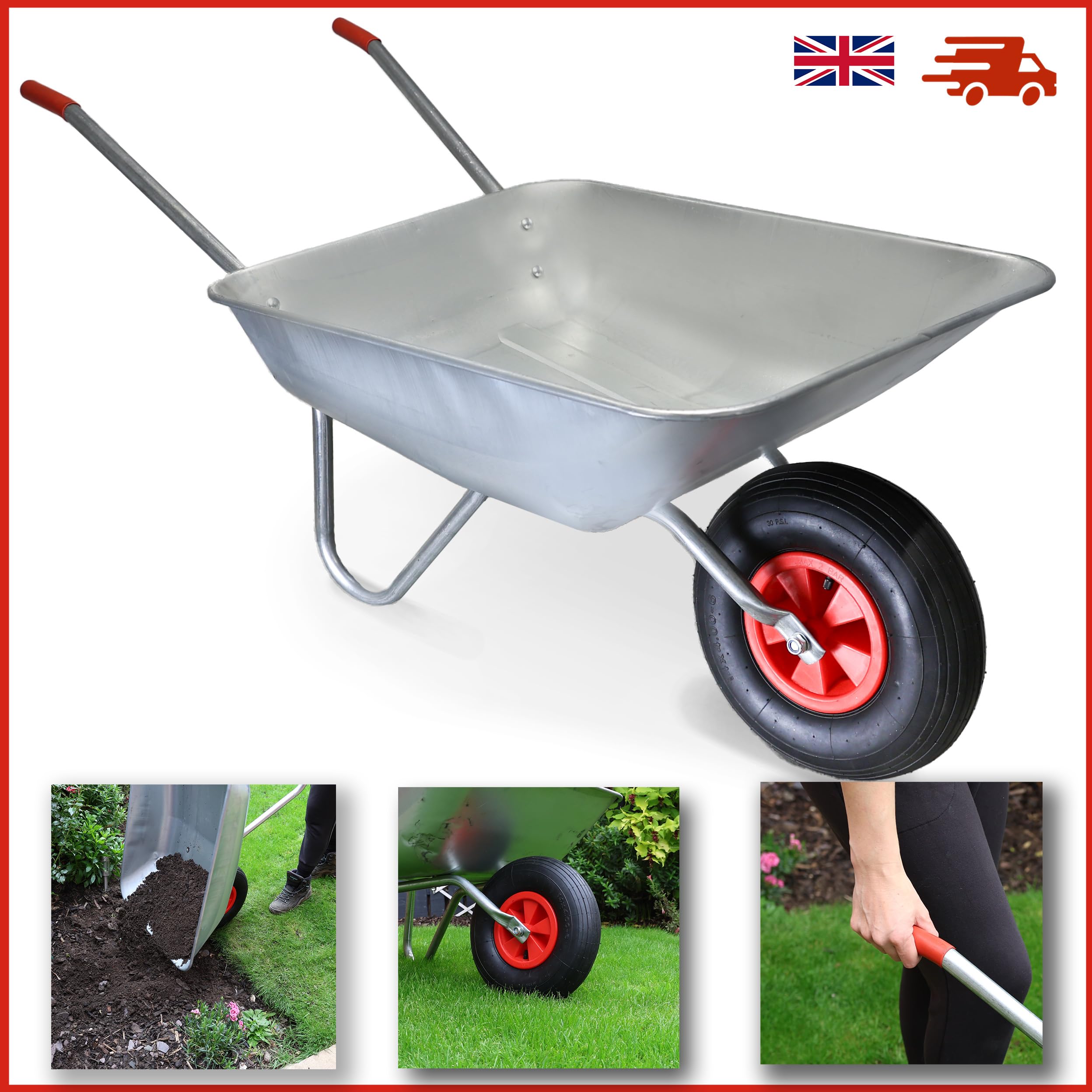 DIVCHI Brouette en Acier Inoxydable galvanisé pour Jardin à Domicile avec Pneu pneumatique Chariot à Main Robuste
