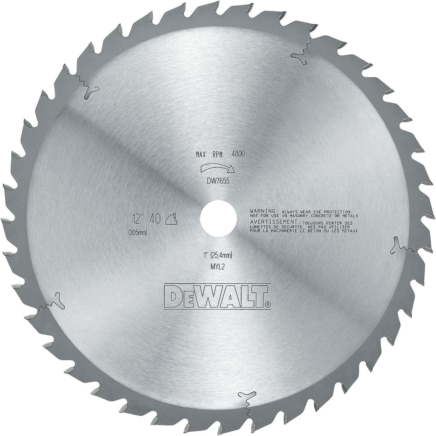 DEWALT DW7655 12-Inch 40 Tooth TCG Finish Ripping Saw Blade with 1-Inch Arbor