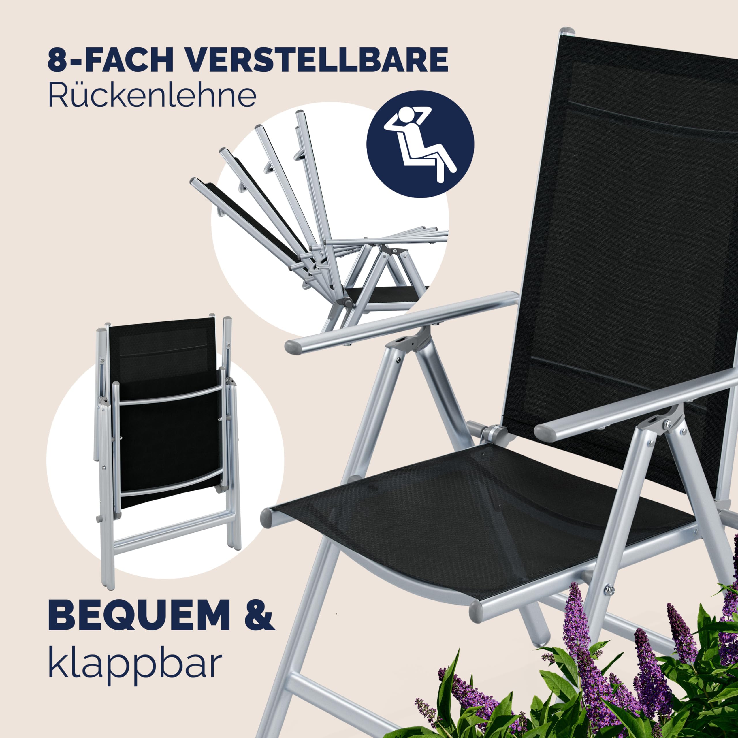 Casaria® Gartenmöbel Set 6 Stühle mit Tisch 150x90cm Aluminium Sicherheitsglas Wetterfest Klappbar Modern Terrasse Balkon Möbel Sitzgruppe Garnitur Bern