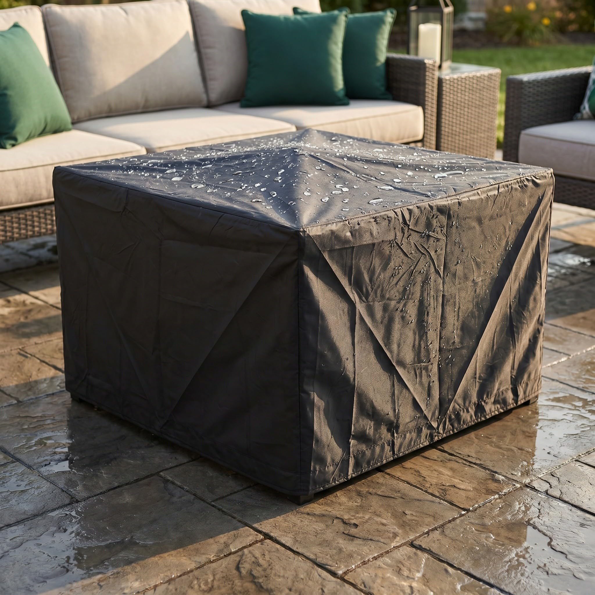 ibasenice Telo di copertura per braciere da esterno per patio, in tessuto Oxford 420D impermeabile, rettangolare, resistente alle intemperie, per mobili da giardino e cortile.
