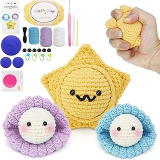 WaldyWop Crochet Kit for Beginners – 3PCS Ocean Friends Wobbles Crochet Animal Kit for Adults & Kids 8-12 – DIY Stress Relief Ball w/ 40% Extra Yarn, Easy Video & Instructions – Gift for Girls & Women