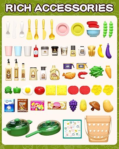Miniatura 6 de Juego de cocina para niños de 33.8 pulgadas, 63 piezas de cocina para niños con luces y sonidos realistas, accesorios de cocina de juguete para