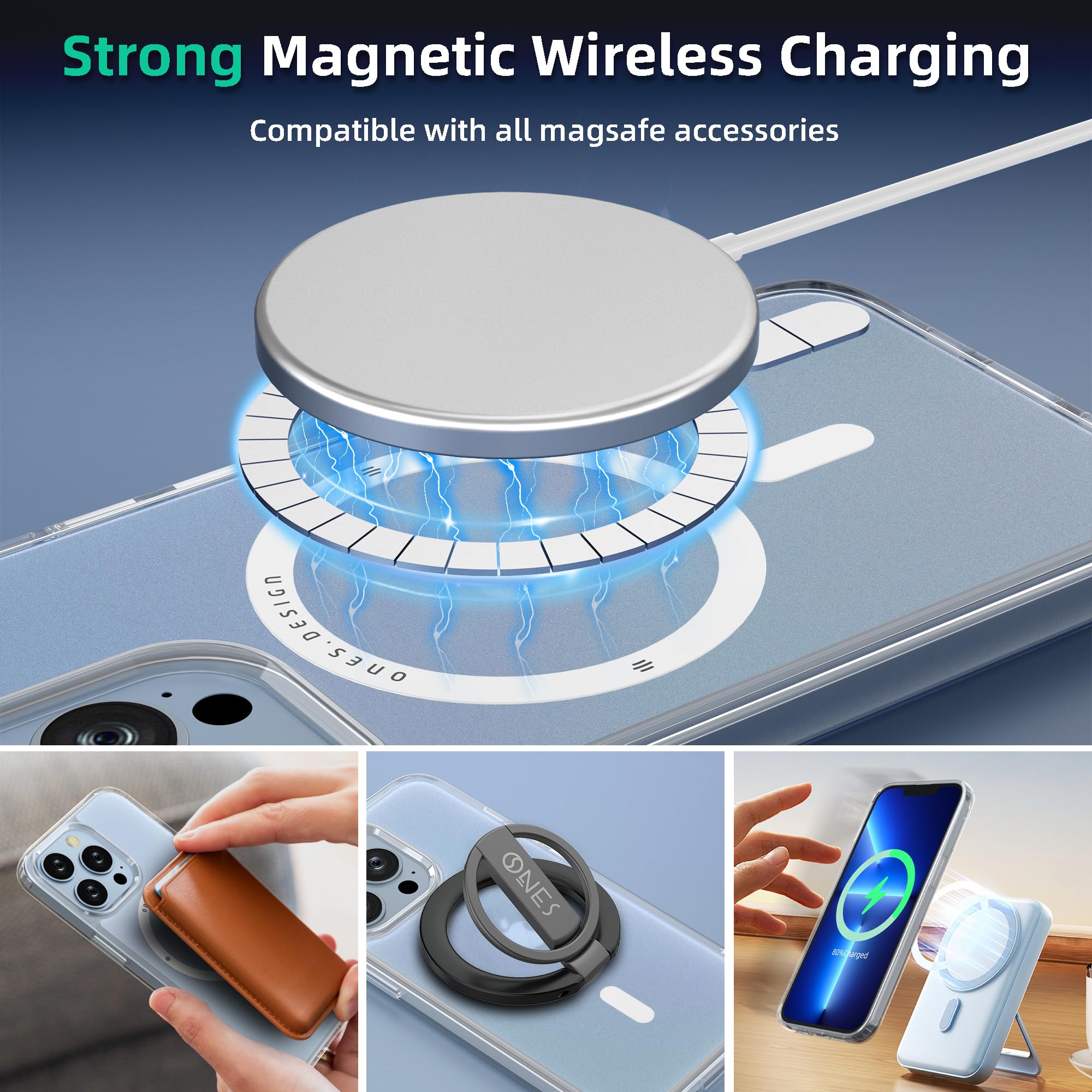 Ones Cover Magnetica per iPhone 12/12 Pro, Compatibile con MagSafe, Protezione Antiurto Livello Militare, Custodia Traslucida Opaca, Resistente graffi Protettiva Sottile Case, Retro Antigraffio 141