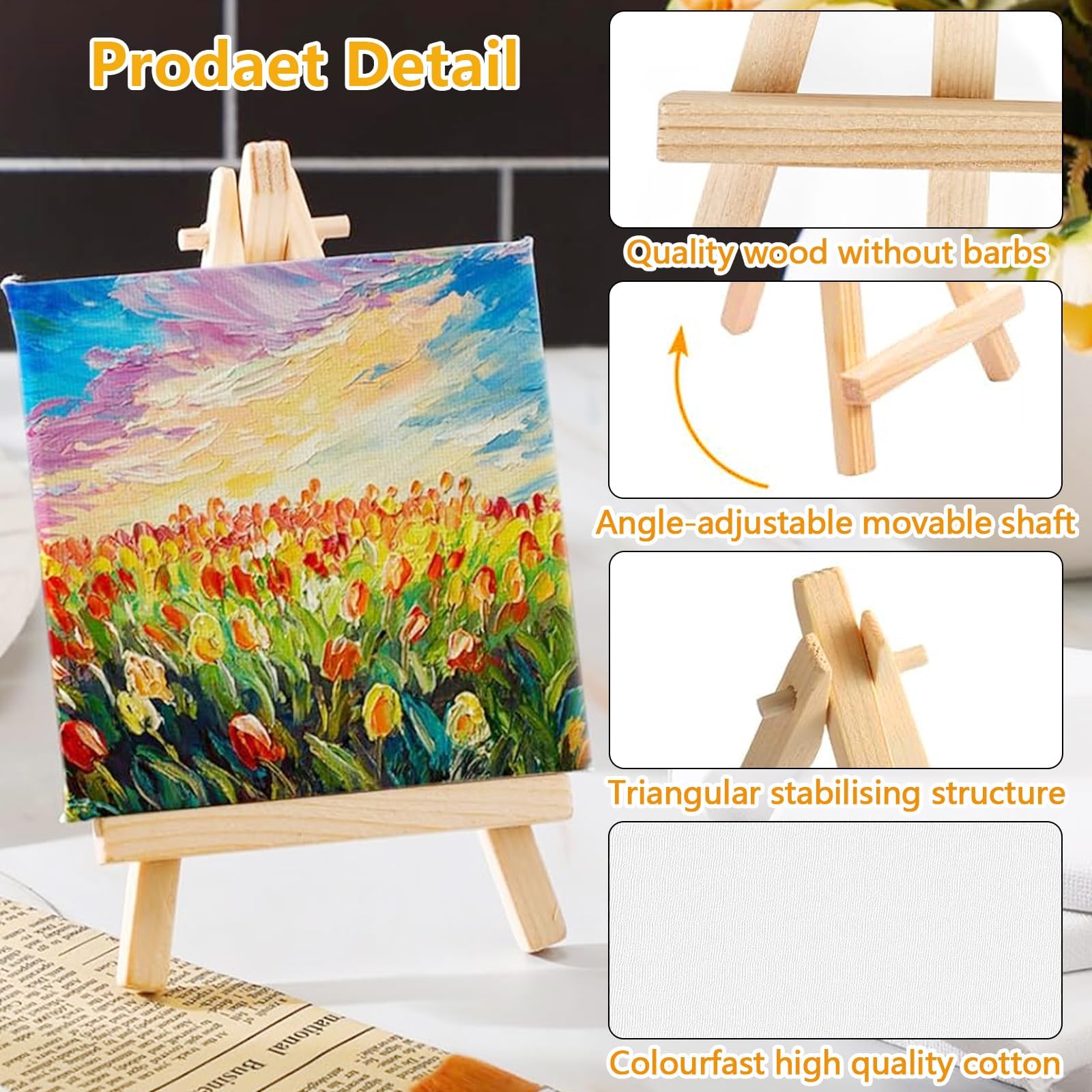 45 Stück Mini Leinwand mit Kunststaffelei, 9 kleine dreieckige Künstlerstaffelei mit 9 Leinwänden,9 Pinseln und 9 Farbpaletten und 9 Aquarellfarben für Amateure und Künstler