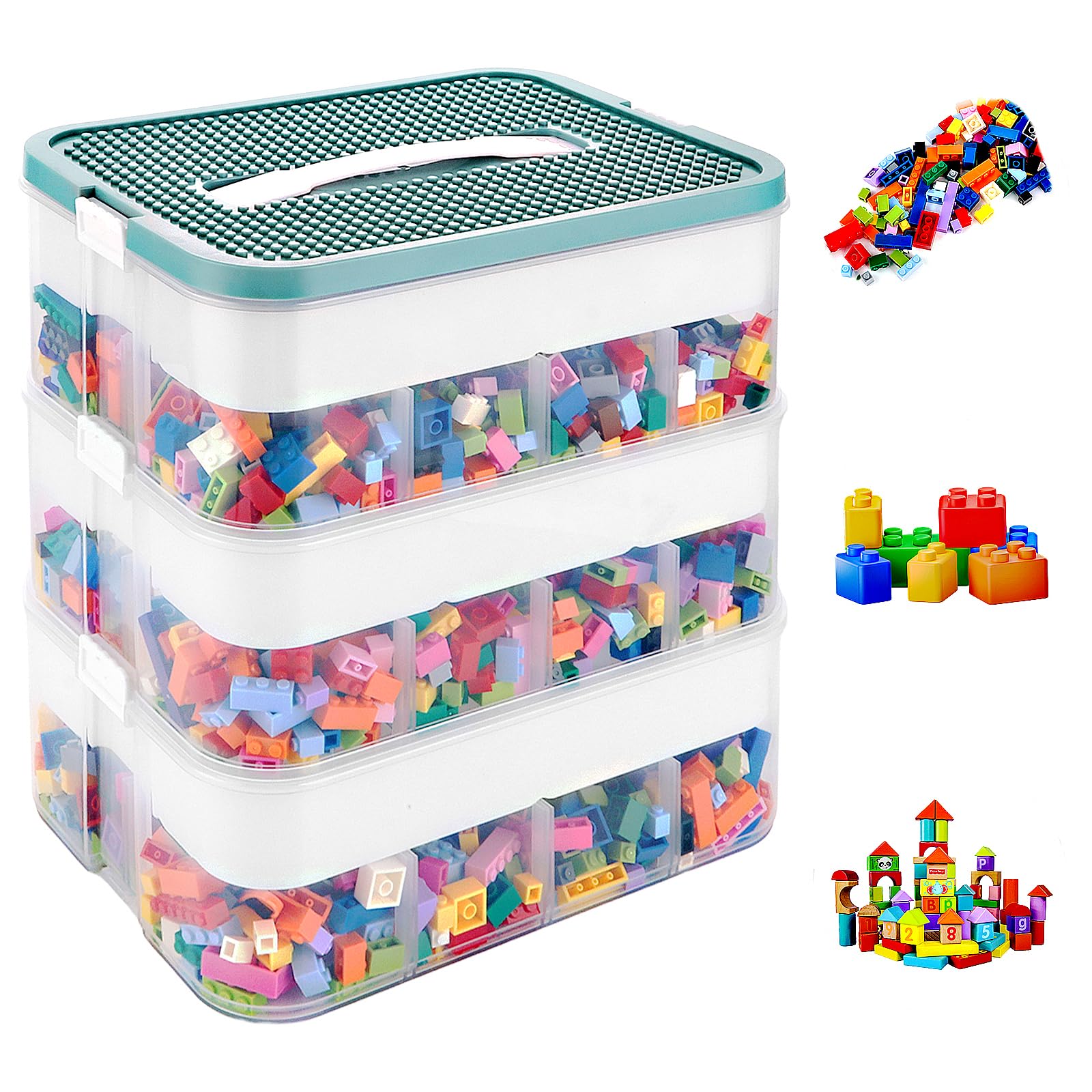 JMIATRY Scatole Plastica con Coperchio per Lego 30,5 x 23 x 32,5 cm, 3 Strati Trasparenti Scatola per Scomparti, Contenitori Mattoncini Impilabili Per riporre piccoli oggetti