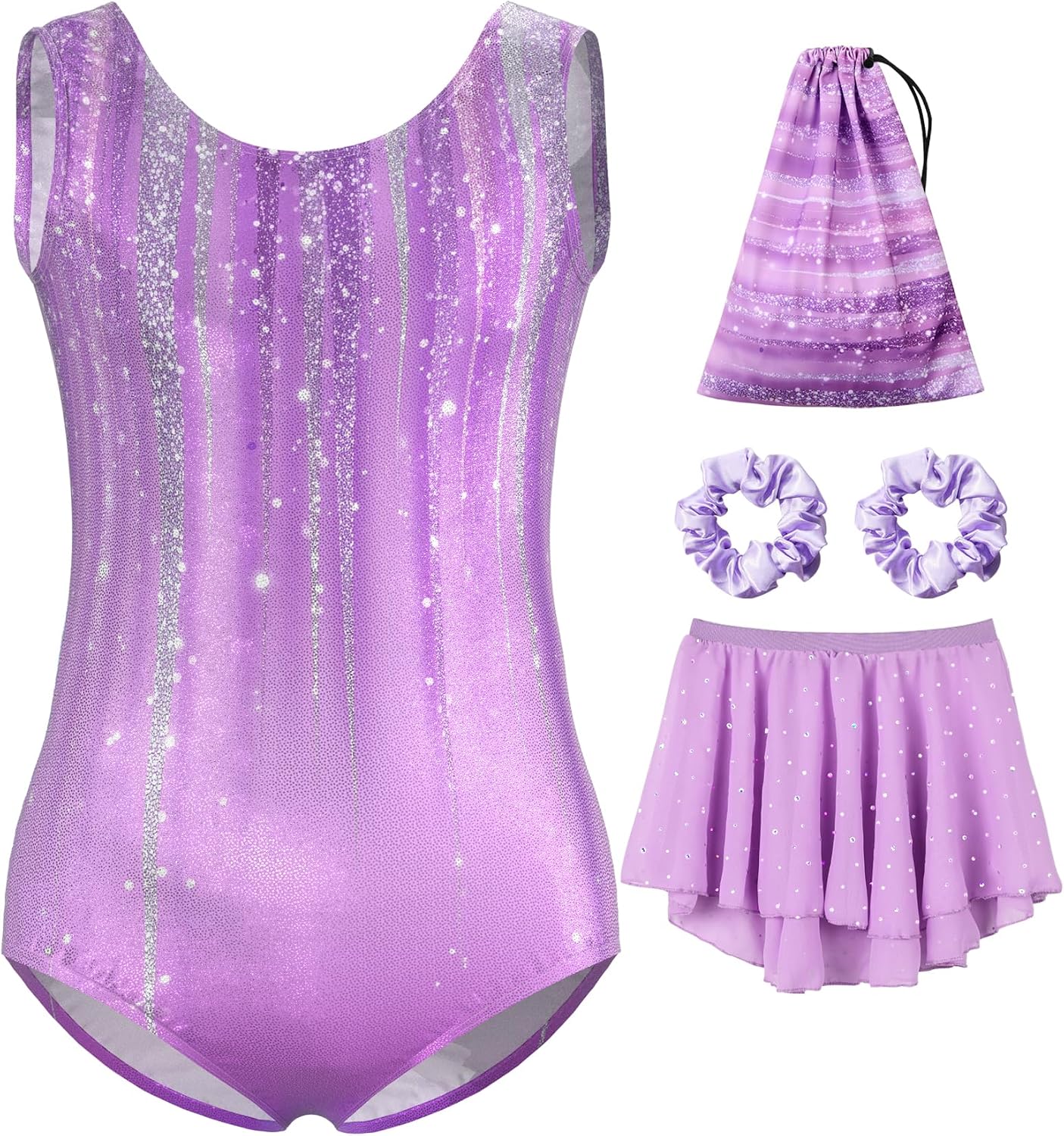 MOLLDAN Girls Gymnastics Leotards Tumbling Outfits Ballet Dance Dress with Removable Skirt Storage Bag